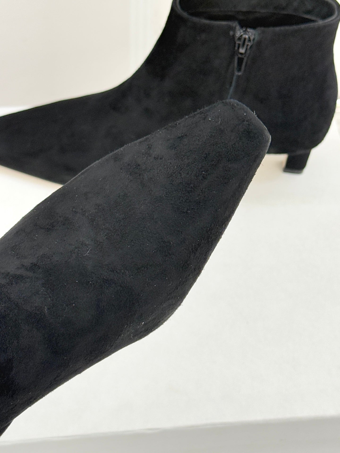 The Row 2025 Square Toe Kitten Heel Ankle Boot Black Suede 572051