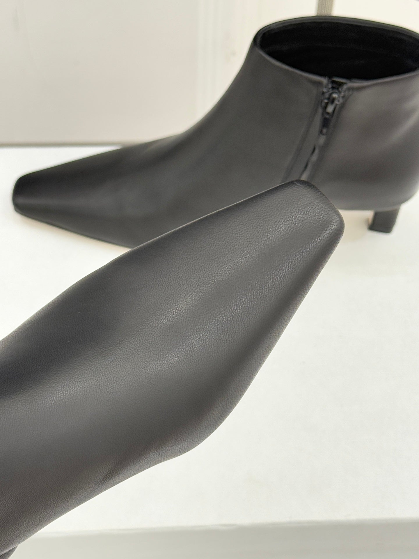 The Row 2025  Square Toe Kitten Heel Ankle Boot Black Sheepskin 572054