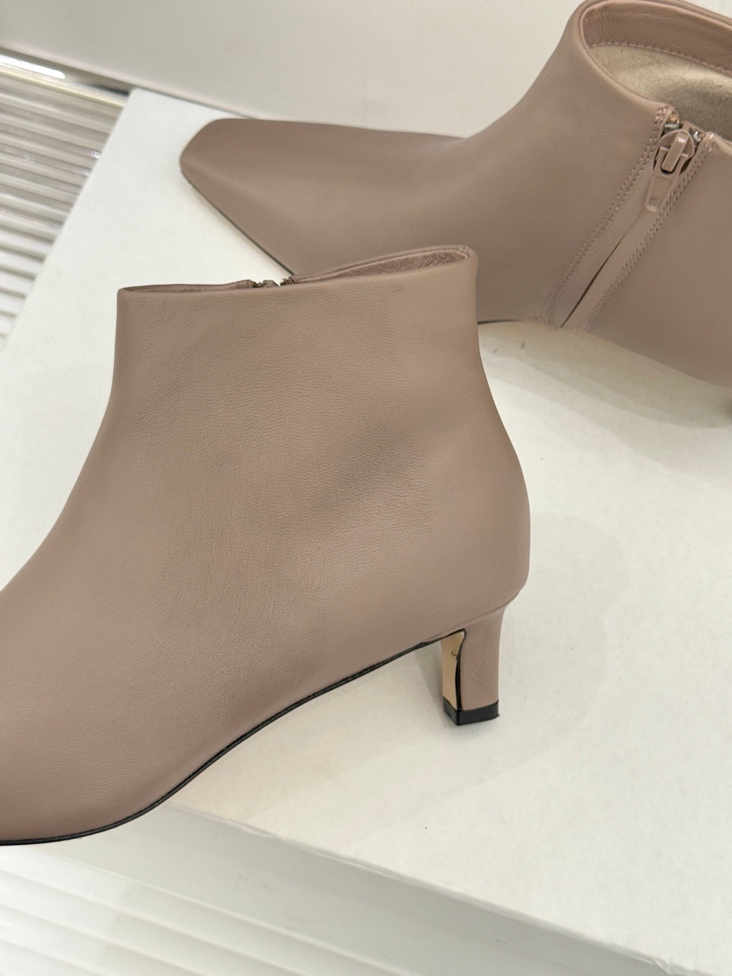 The Row 2025  Square Toe Kitten Heel Ankle Boot Nude Sheepskin 572049