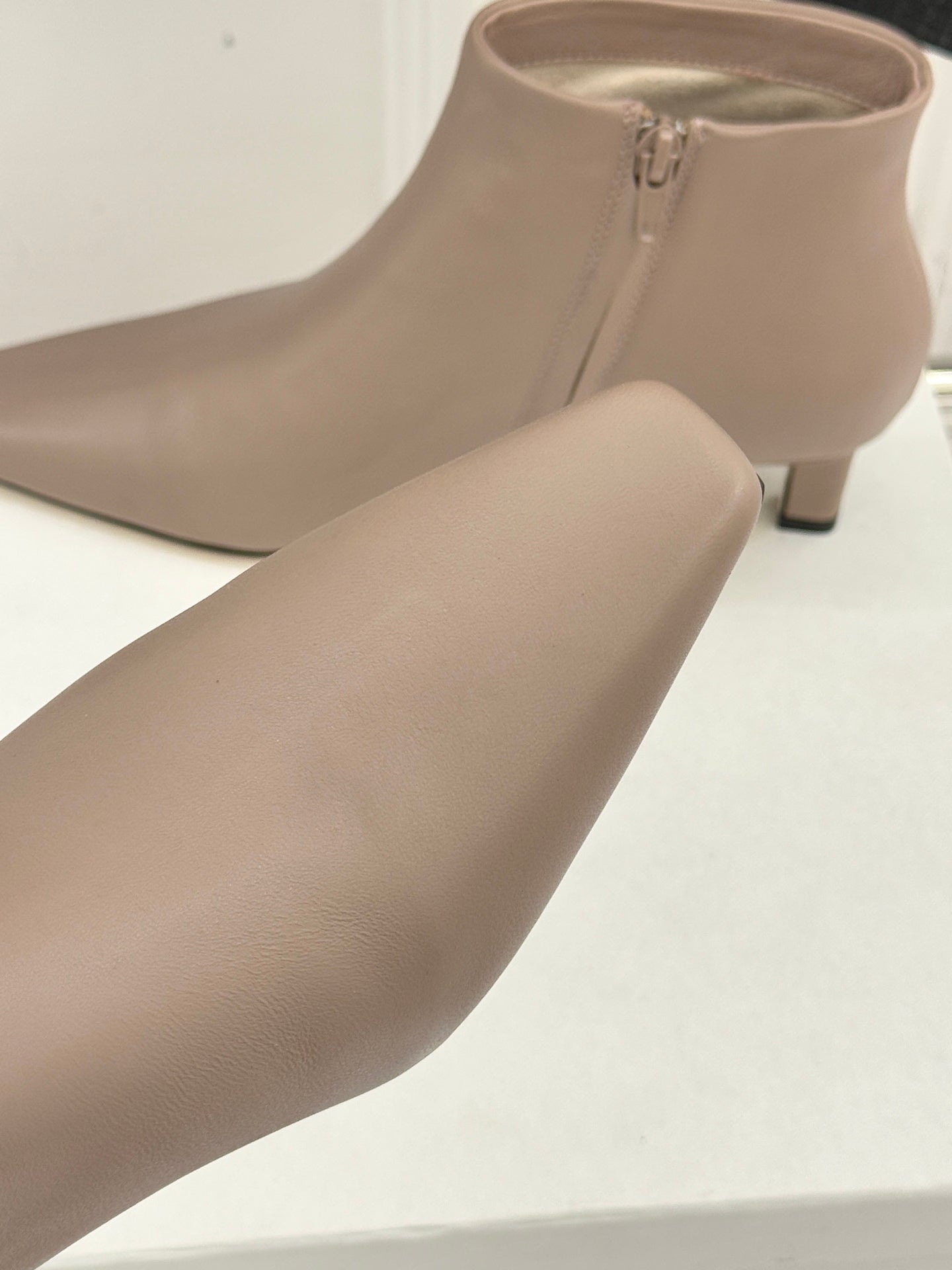 The Row 2025  Square Toe Kitten Heel Ankle Boot Nude Sheepskin 572049