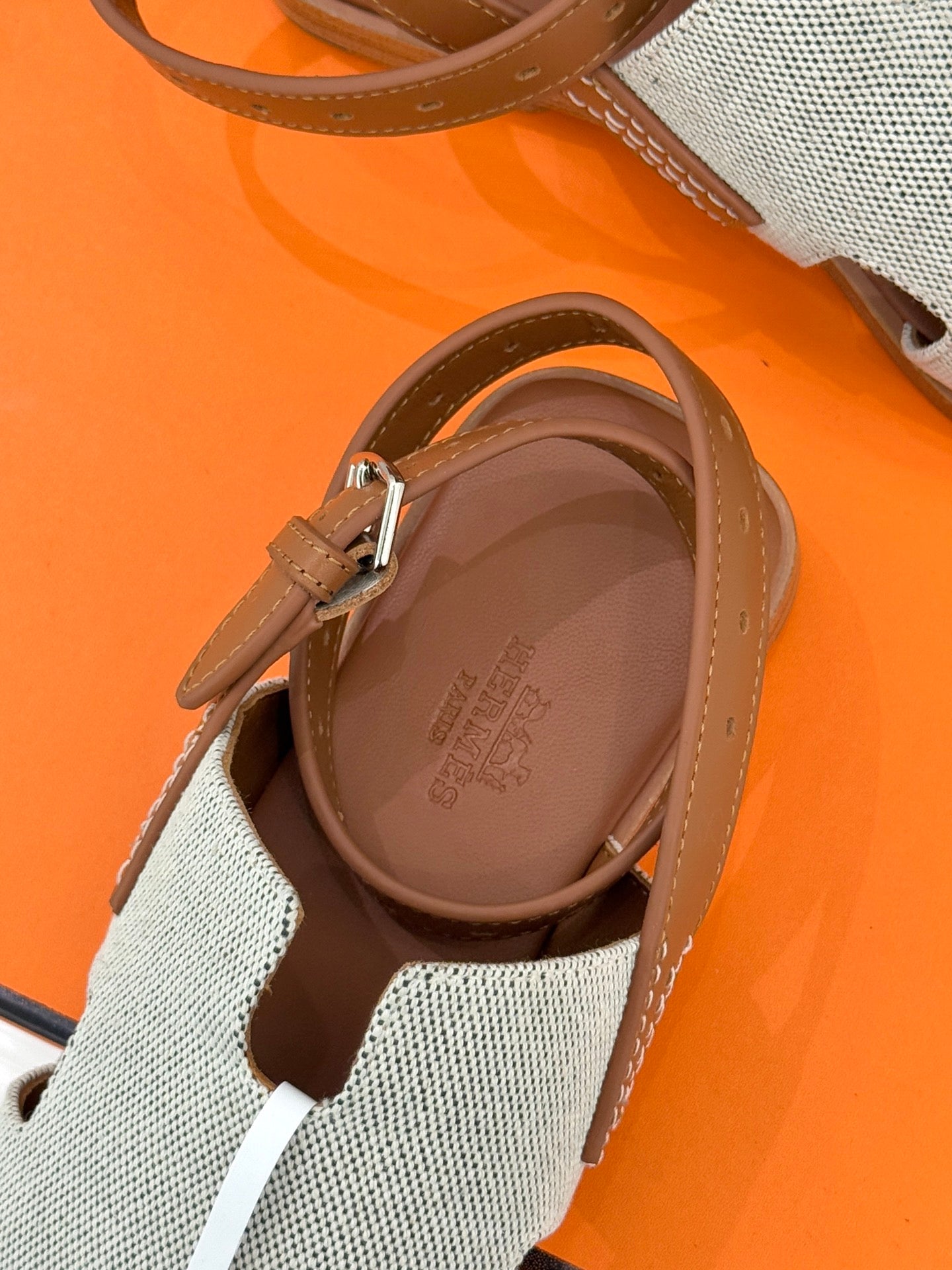 HM 26ss Flat Sandals Brown Beige Canvas Sheepskin 642790