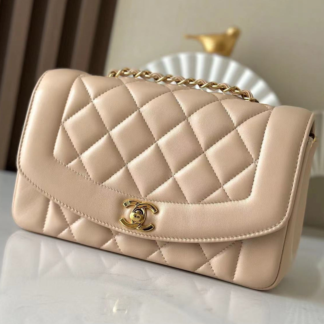 Chanel 2026 Diana Shoulder Bag 22.5cm Beige Lambskin