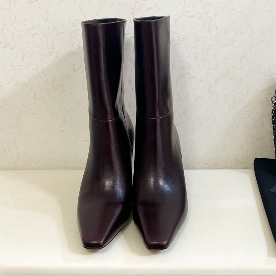 YSL 2025 Short Boot Dark Burgundy Calfskin 575013