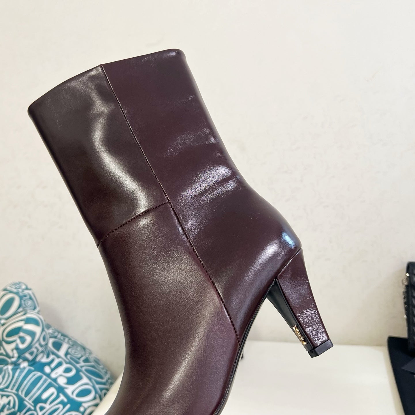 YSL 2025 Short Boot Dark Burgundy Calfskin 575013