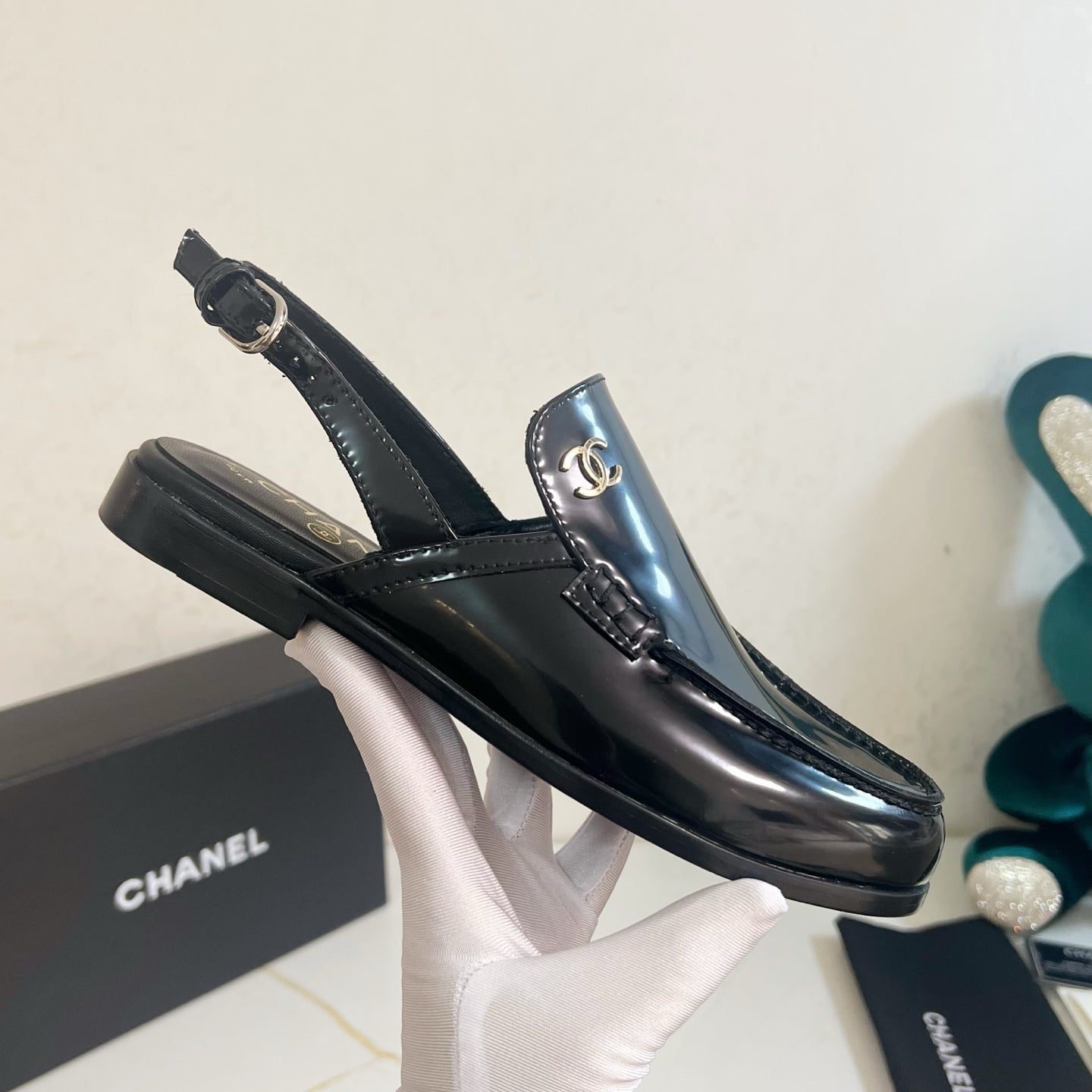 Chanel 2026 Crystal CC Slingback Sandal Black Calfskin 664152