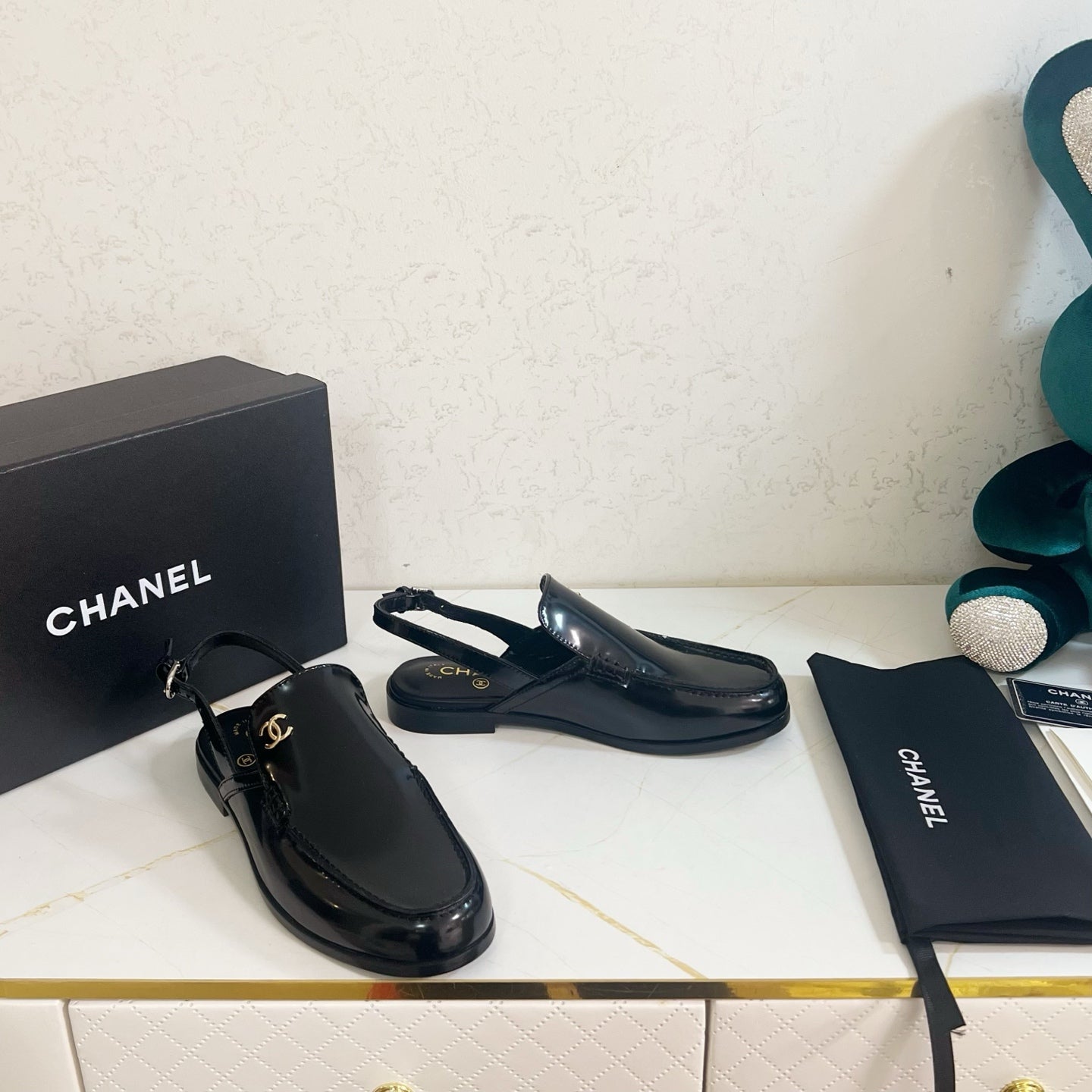 Chanel 2026 Crystal CC Slingback Sandal Black Calfskin 664152