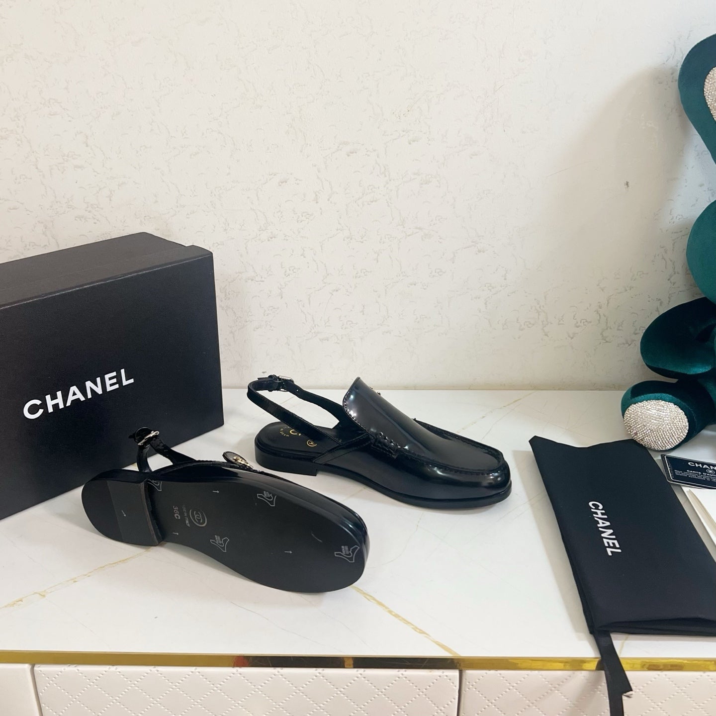 Chanel 2026 Crystal CC Slingback Sandal Black Calfskin 664152