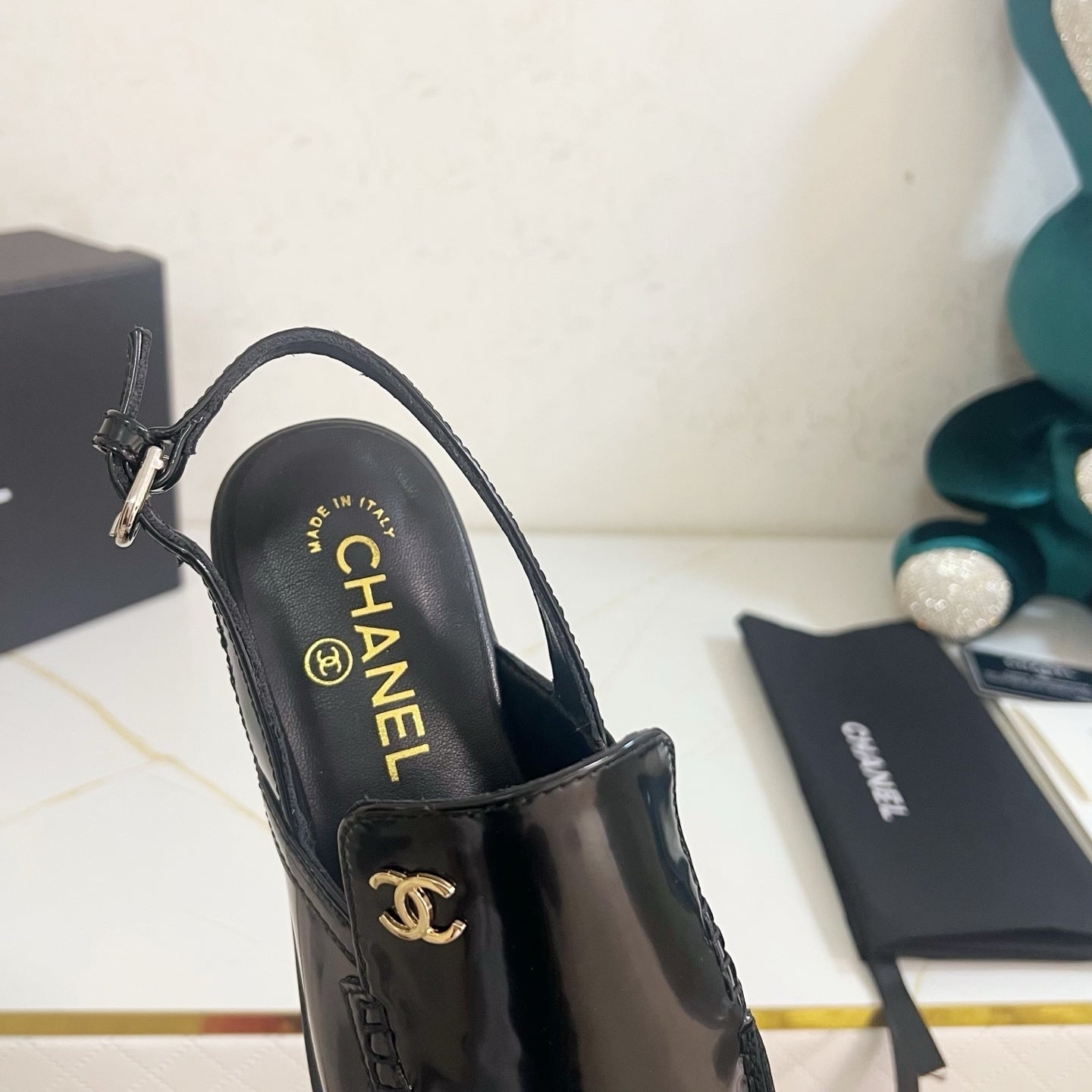 Chanel 2026 Crystal CC Slingback Sandal Black Calfskin 664152