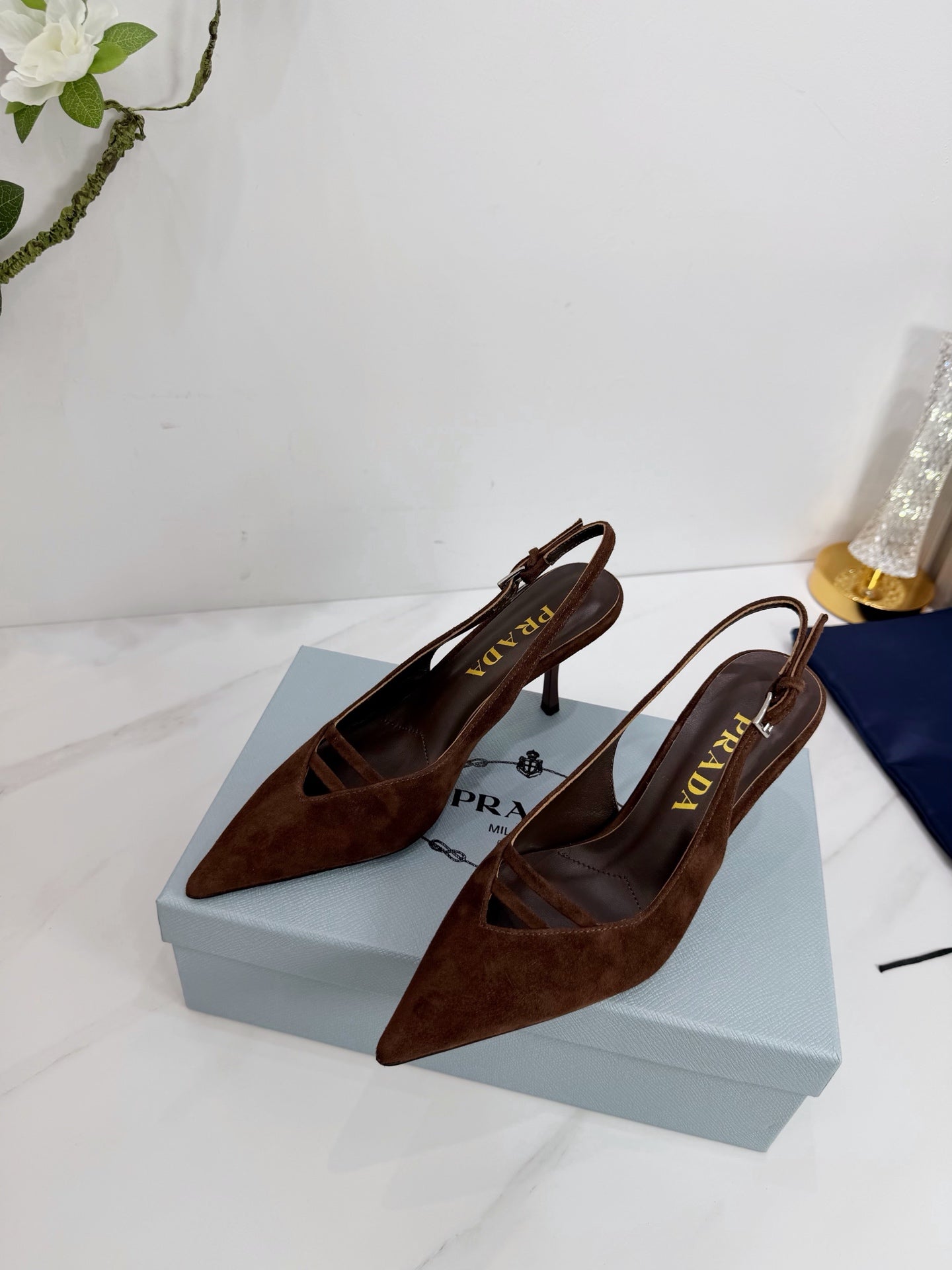 PRA 26SS Slingback 75 Dark Brown Suede 592343