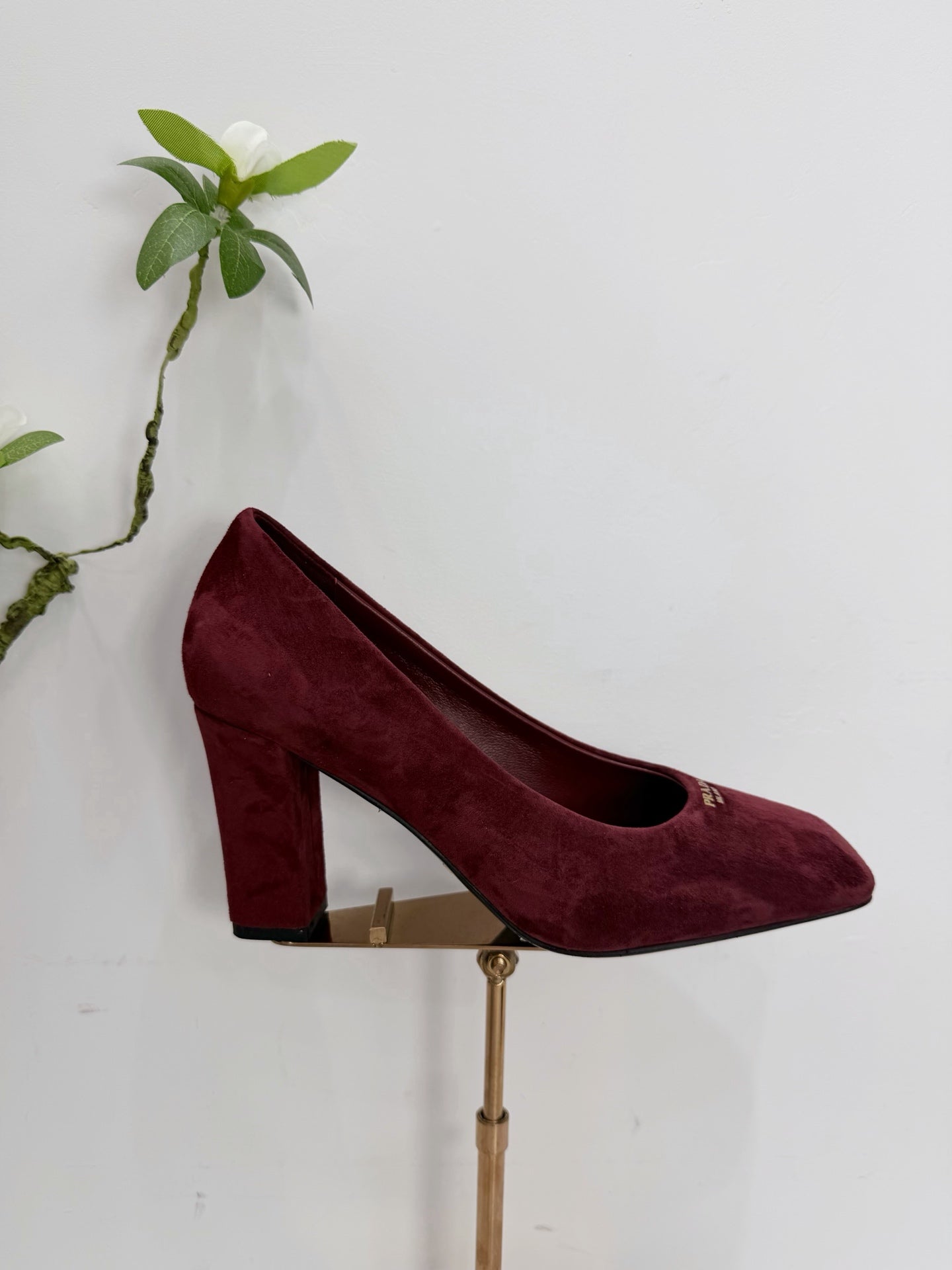PRA 26SS Square-toe Block Heels  85 Burgundy Suede 592359