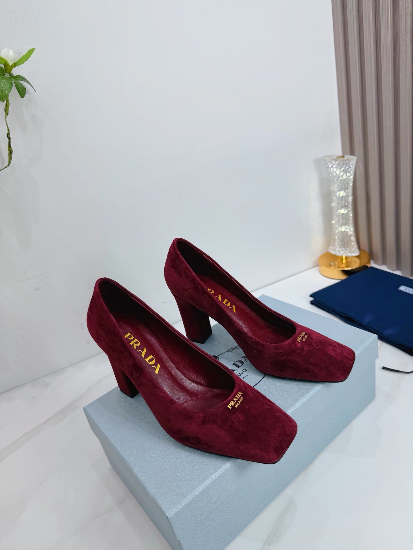 PRA 26SS Square-toe Block Heels  85 Burgundy Suede 592359