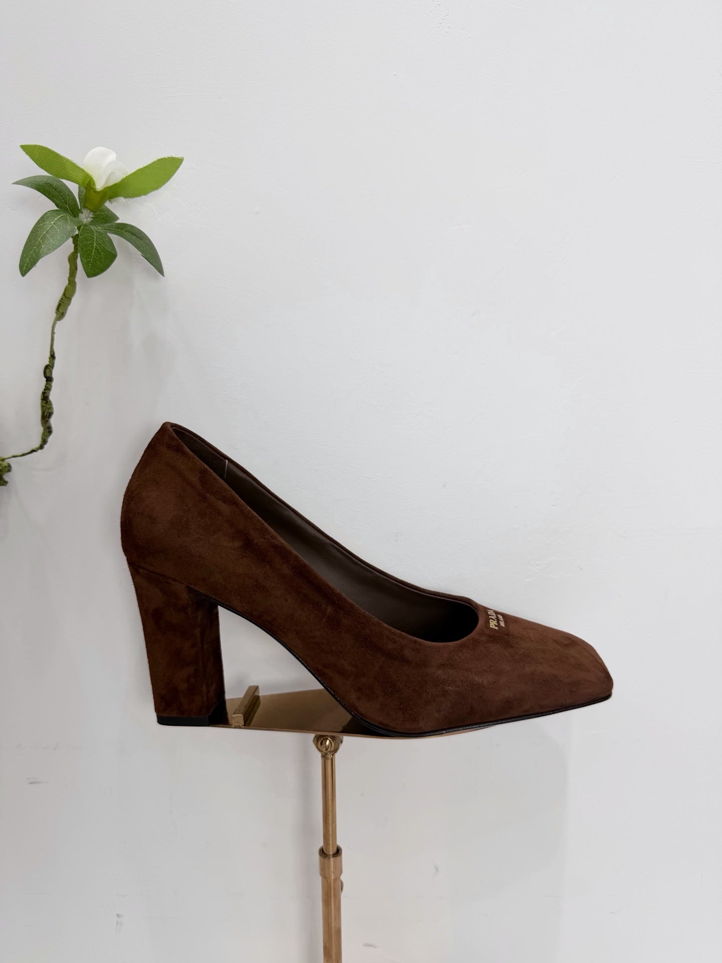 PRA 26SS Square-toe Block Heels  85 Dark Brown Suede 592362