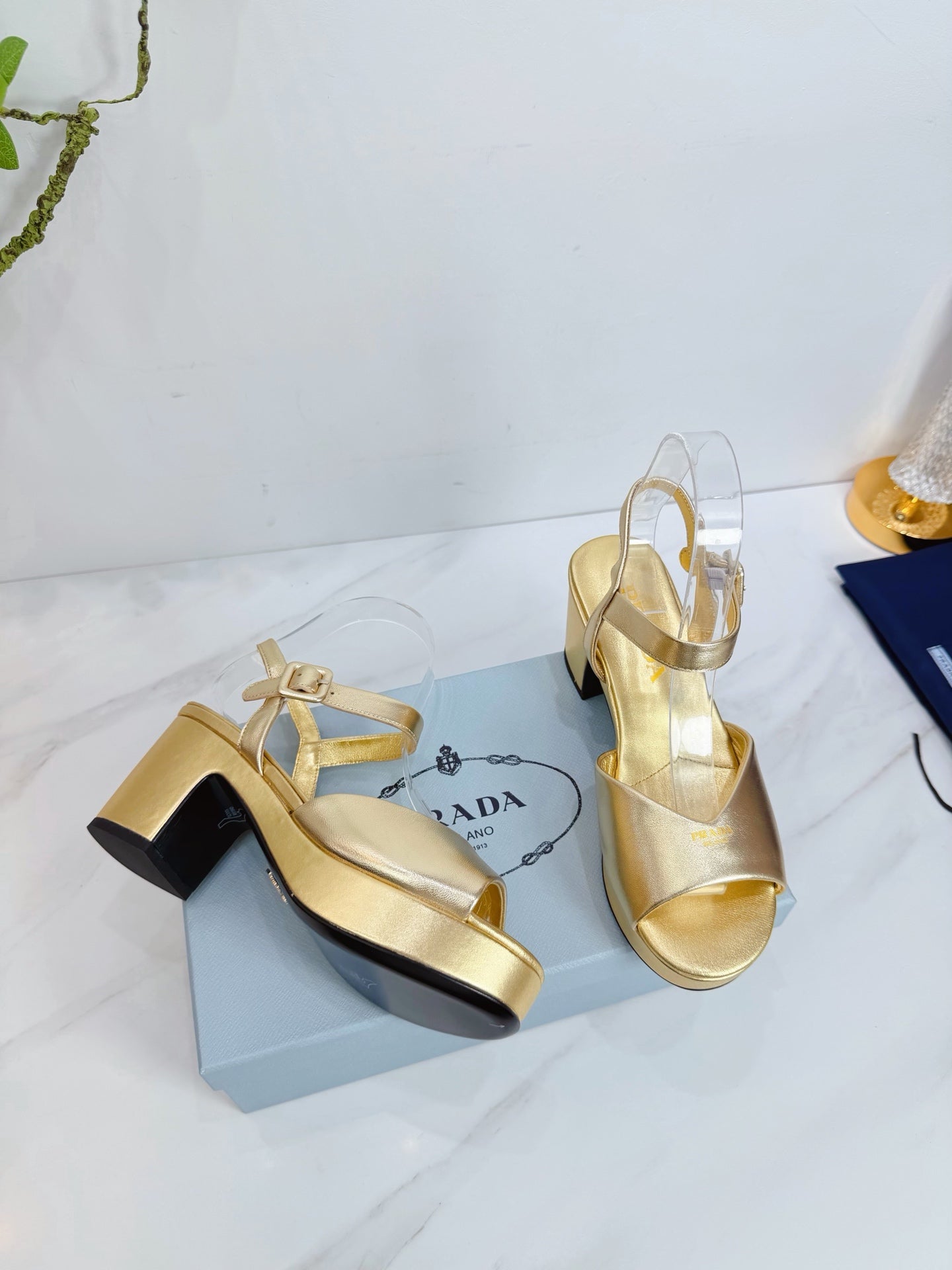 PRA 26SS Platform Sandals 75 Gold Metallic Sheepskin 592377