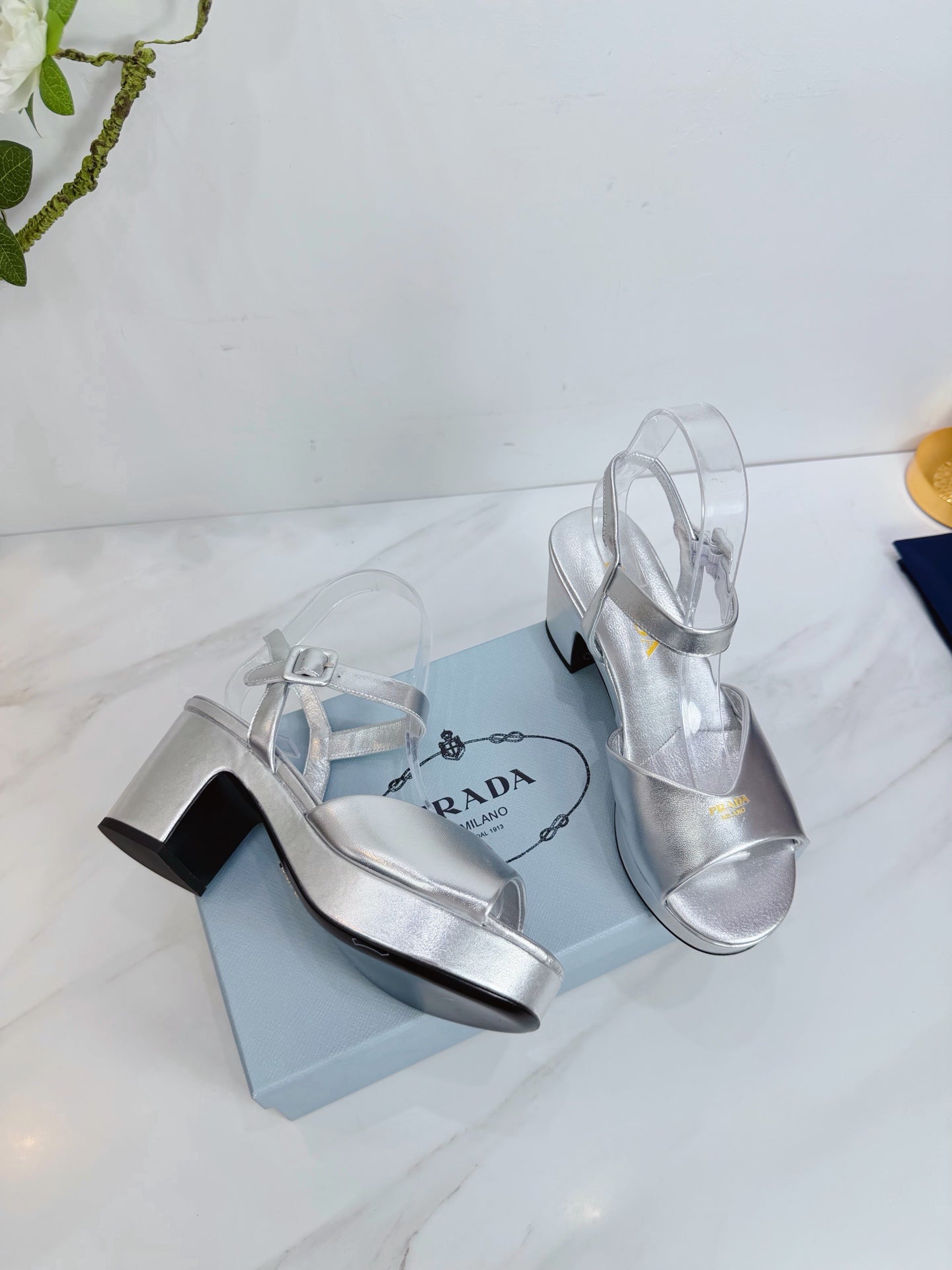 PRA 26SS Platform Sandals 75 Sliver Metallic Sheepskin 592378