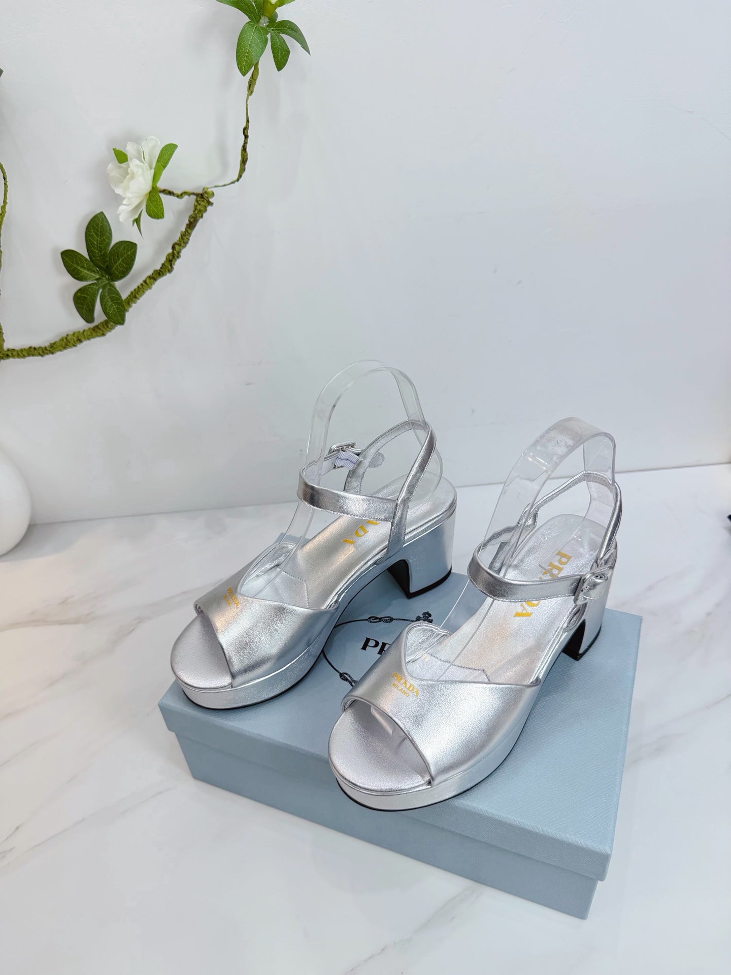 PRA 26SS Platform Sandals 75 Sliver Metallic Sheepskin 592378