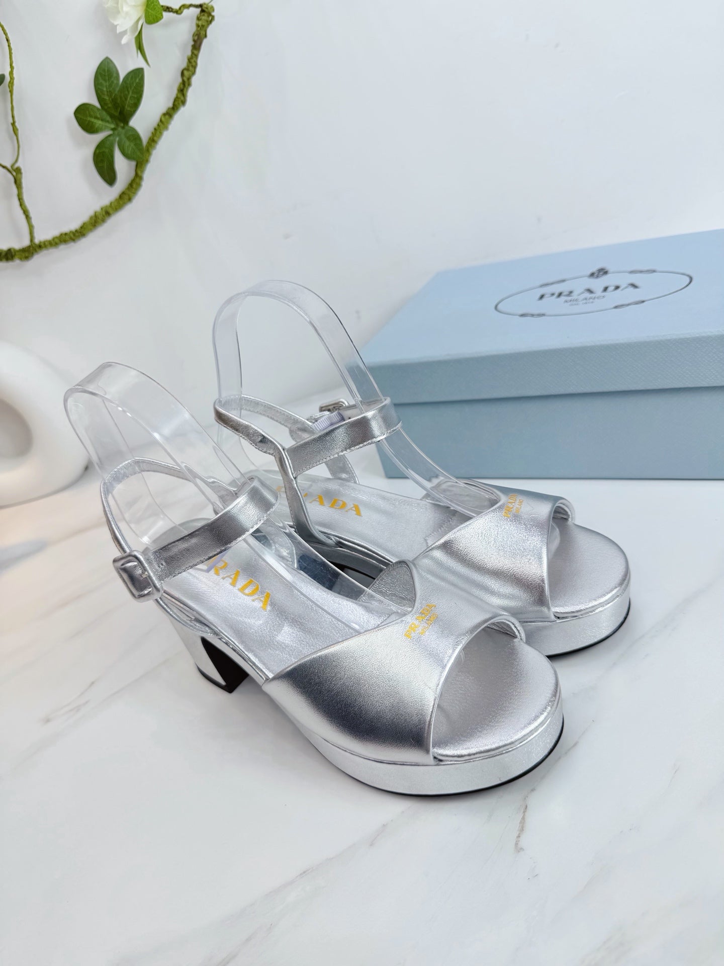 PRA 26SS Platform Sandals 75 Sliver Metallic Sheepskin 592378