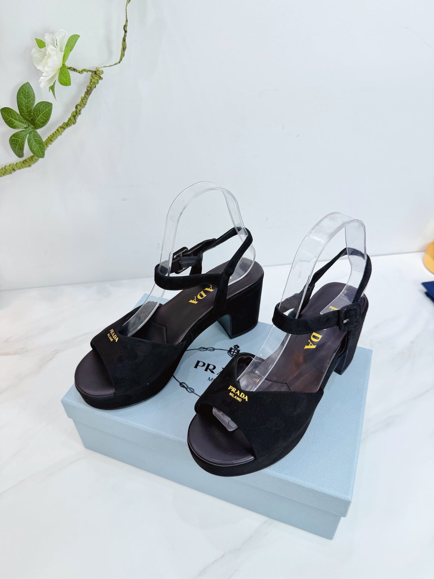 PRA 26SS Platform Sandals 75 Black Suede Sheepskin 592379