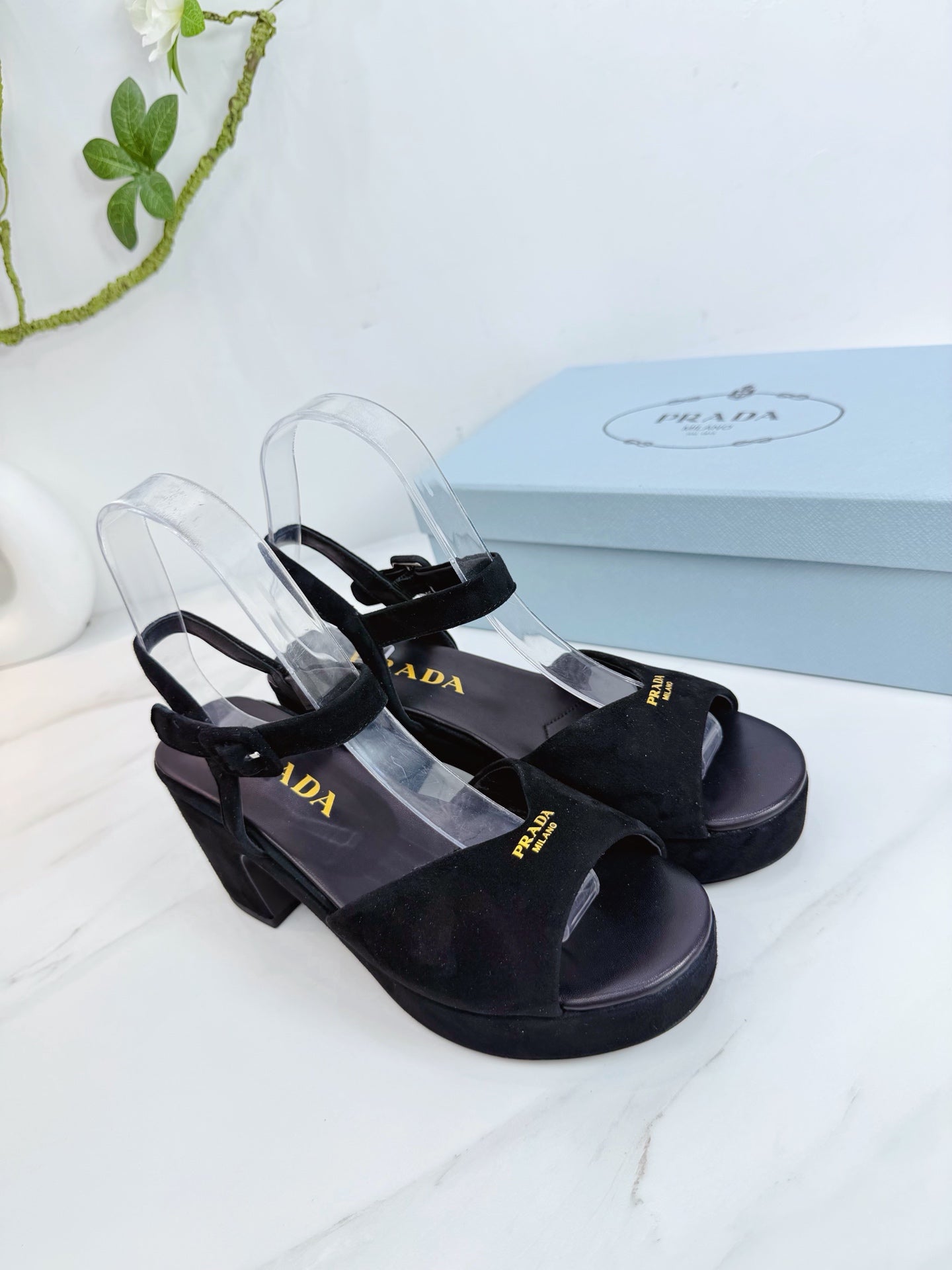 PRA 26SS Platform Sandals 75 Black Suede Sheepskin 592379