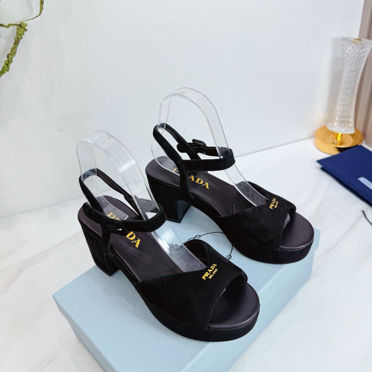 PRA 26SS Platform Sandals 75 Black Suede Sheepskin 592379