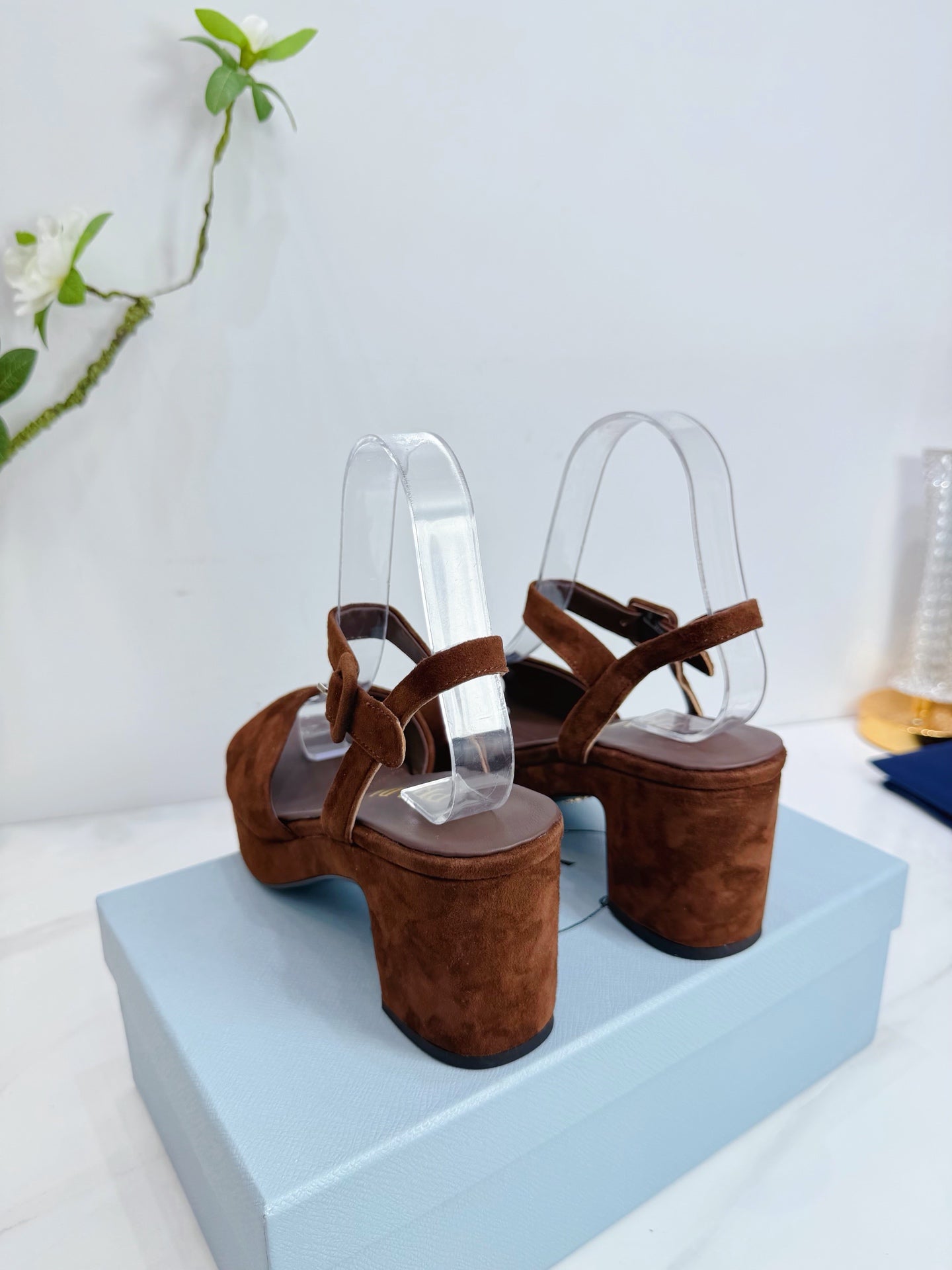 PRA 26SS Platform Sandals 75 Dark Brown Suede Sheepskin 592382