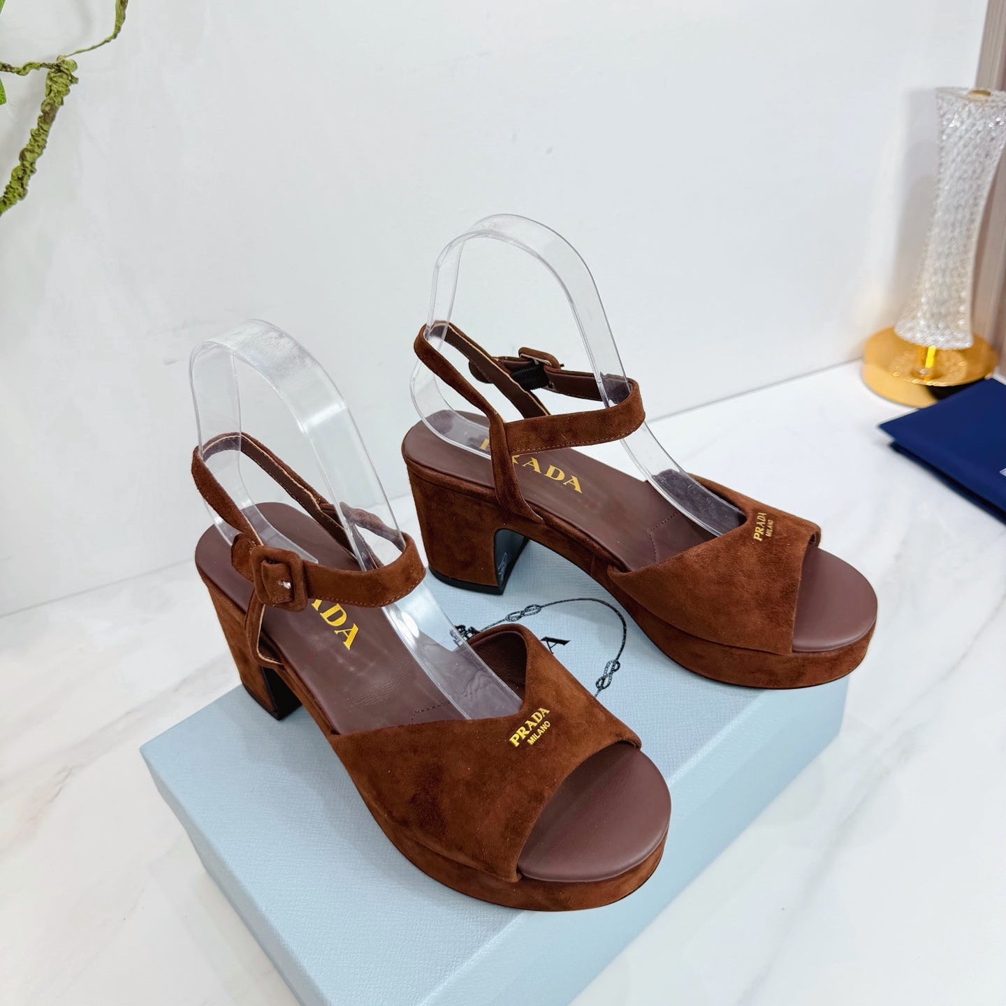 PRA 26SS Platform Sandals 75 Dark Brown Suede Sheepskin 592382