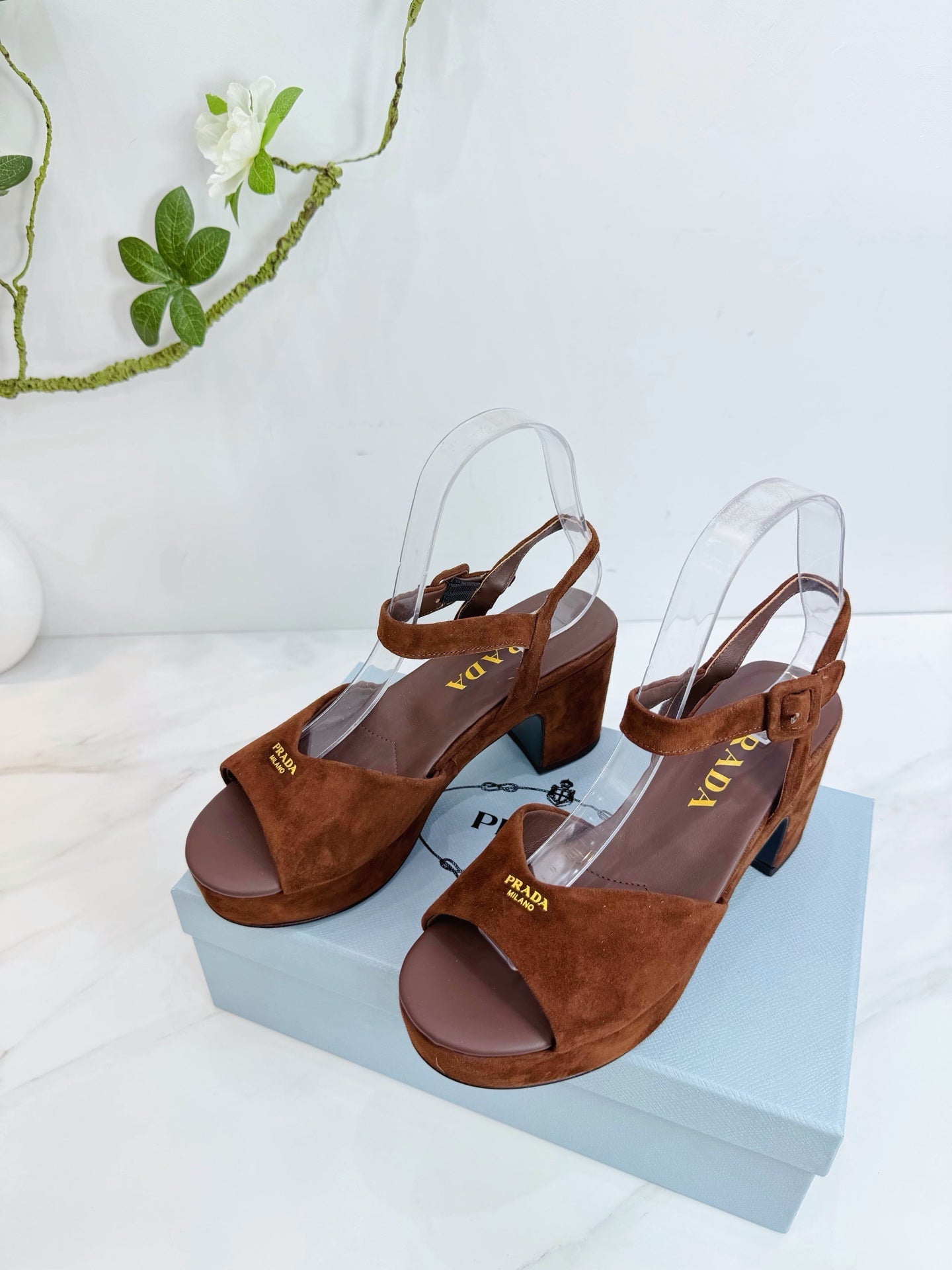 PRA 26SS Platform Sandals 75 Dark Brown Suede Sheepskin 592382