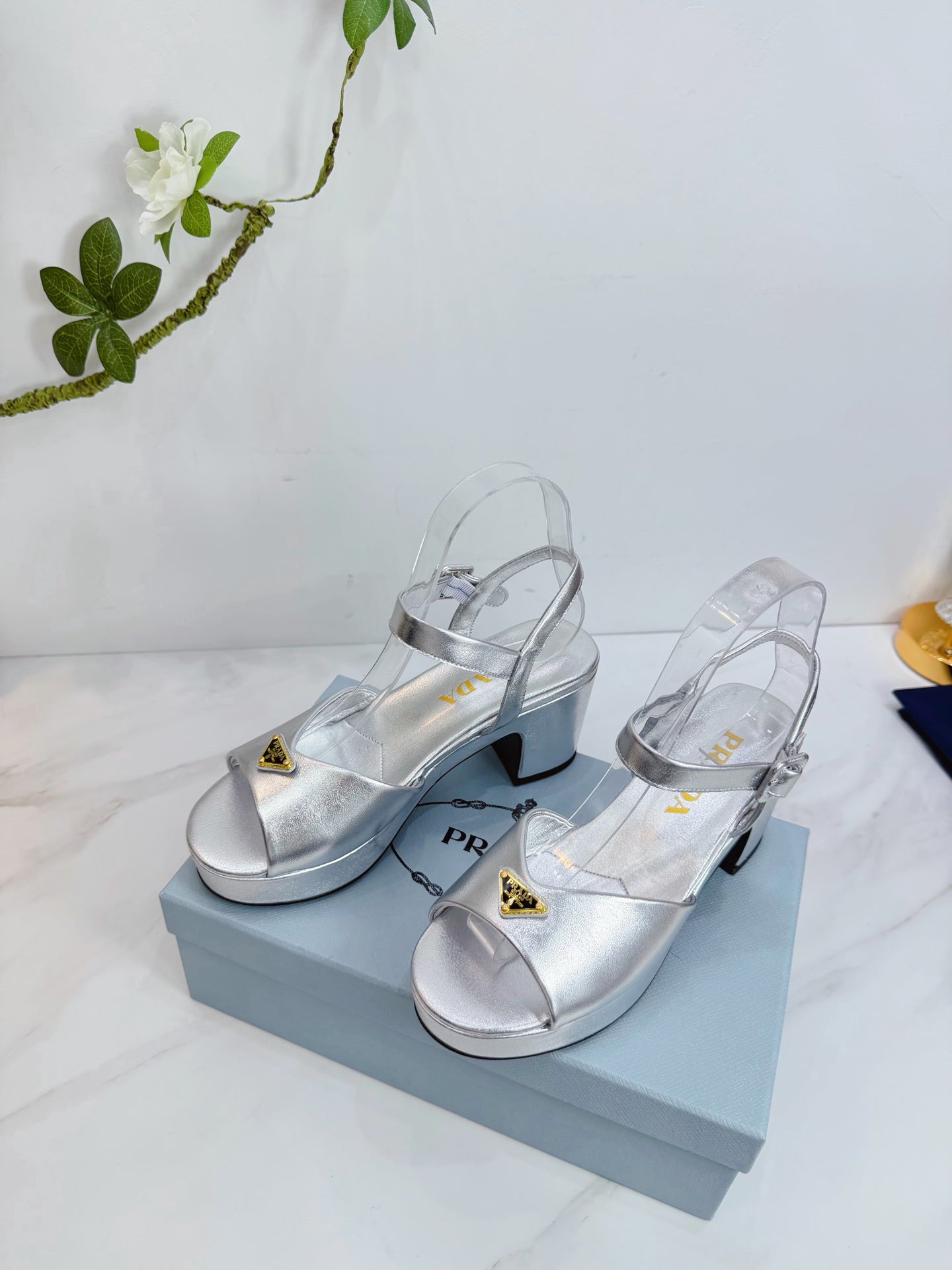 PRA 26SS Platform Sandals 75 Sliver Metallic Sheepskin 592386