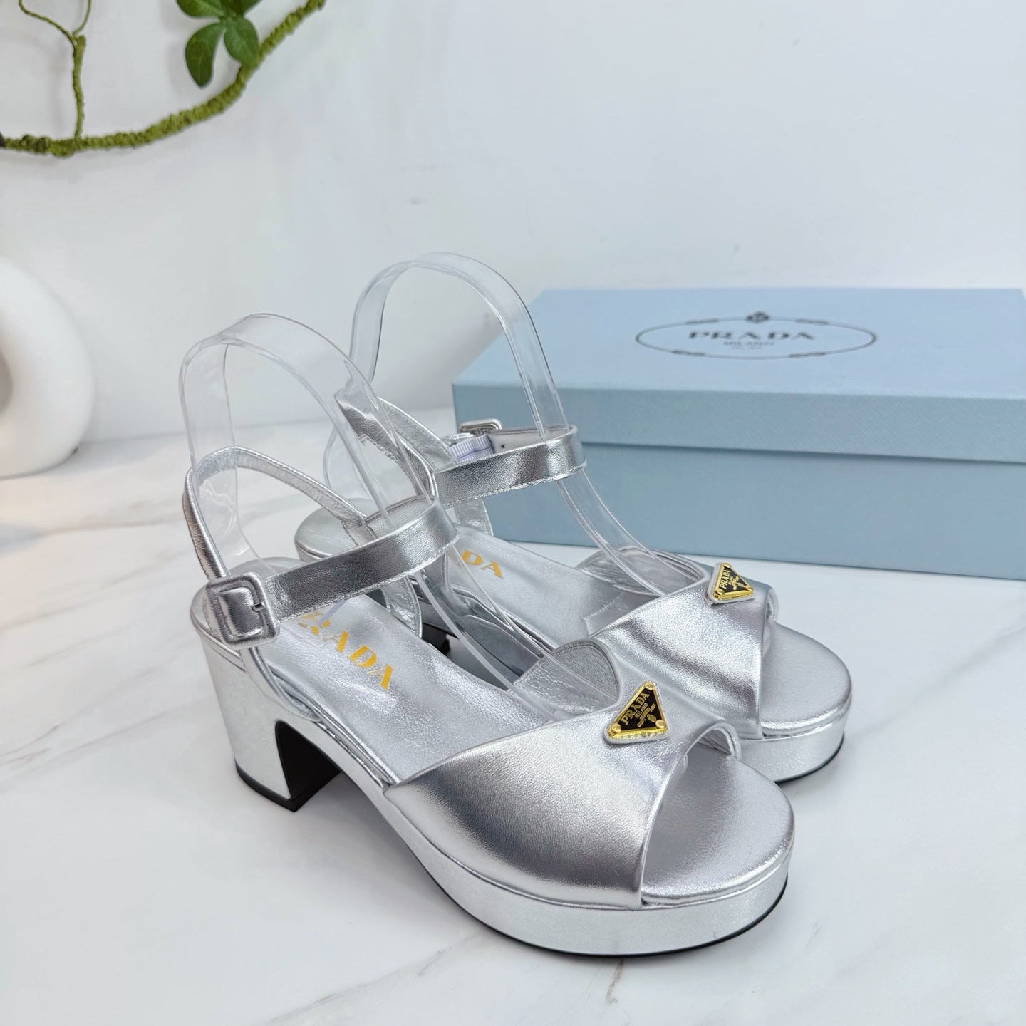 PRA 26SS Platform Sandals 75 Sliver Metallic Sheepskin 592386