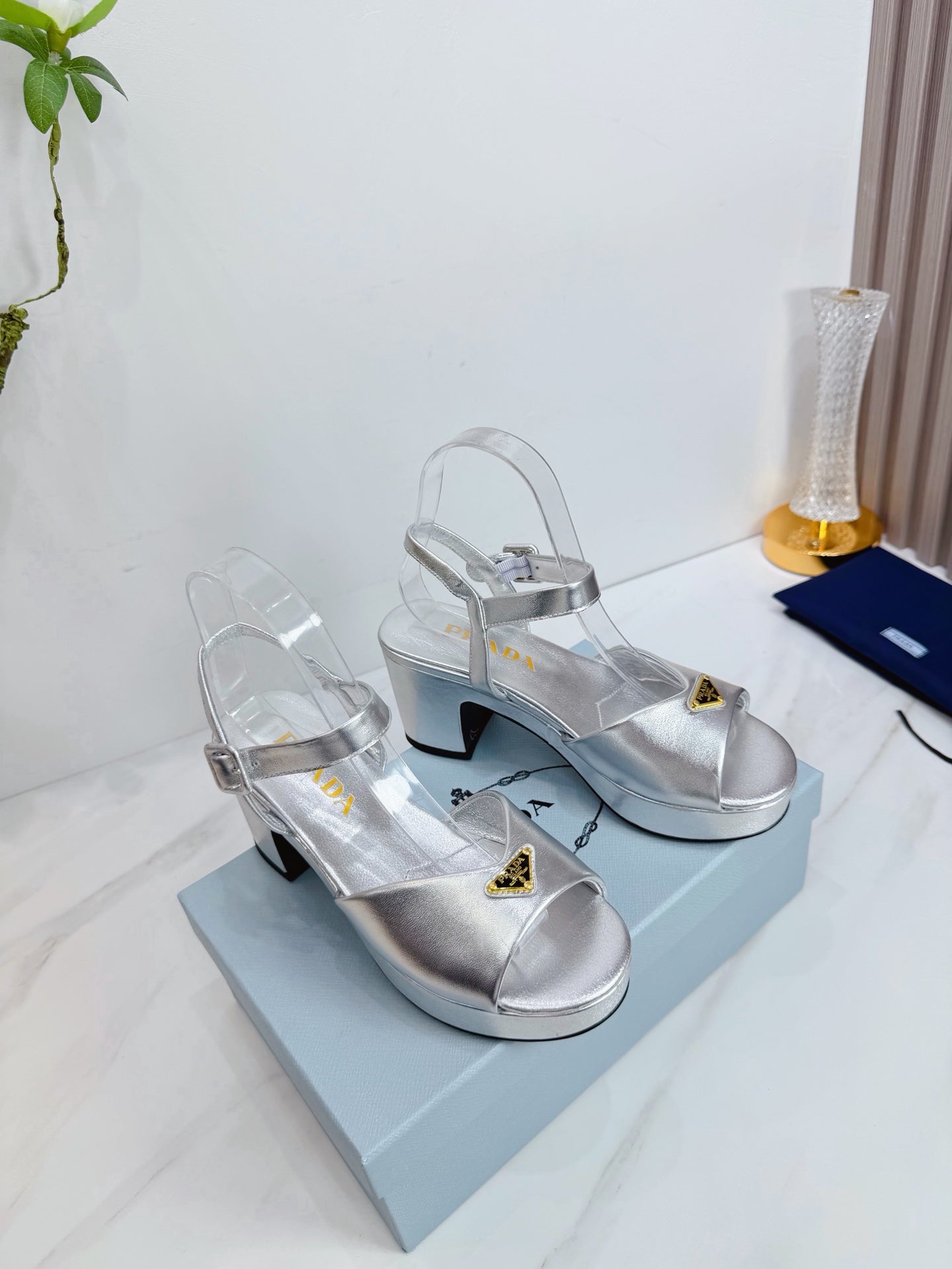 PRA 26SS Platform Sandals 75 Sliver Metallic Sheepskin 592386