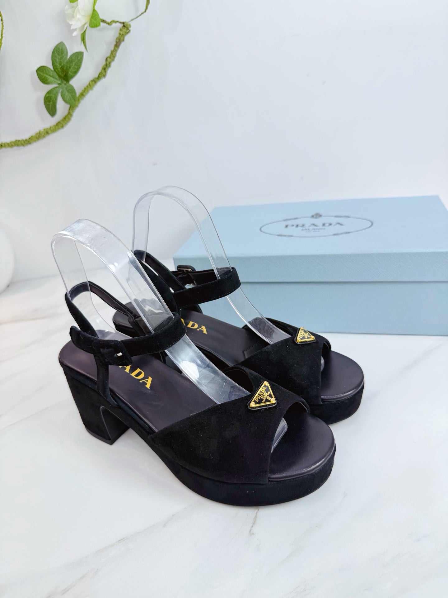 PRA 26SS Platform Sandals 75 Black Suede Sheepskin 592387