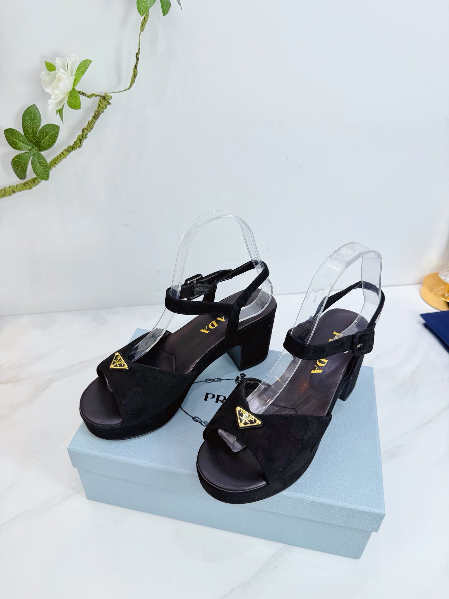 PRA 26SS Platform Sandals 75 Black Suede Sheepskin 592387