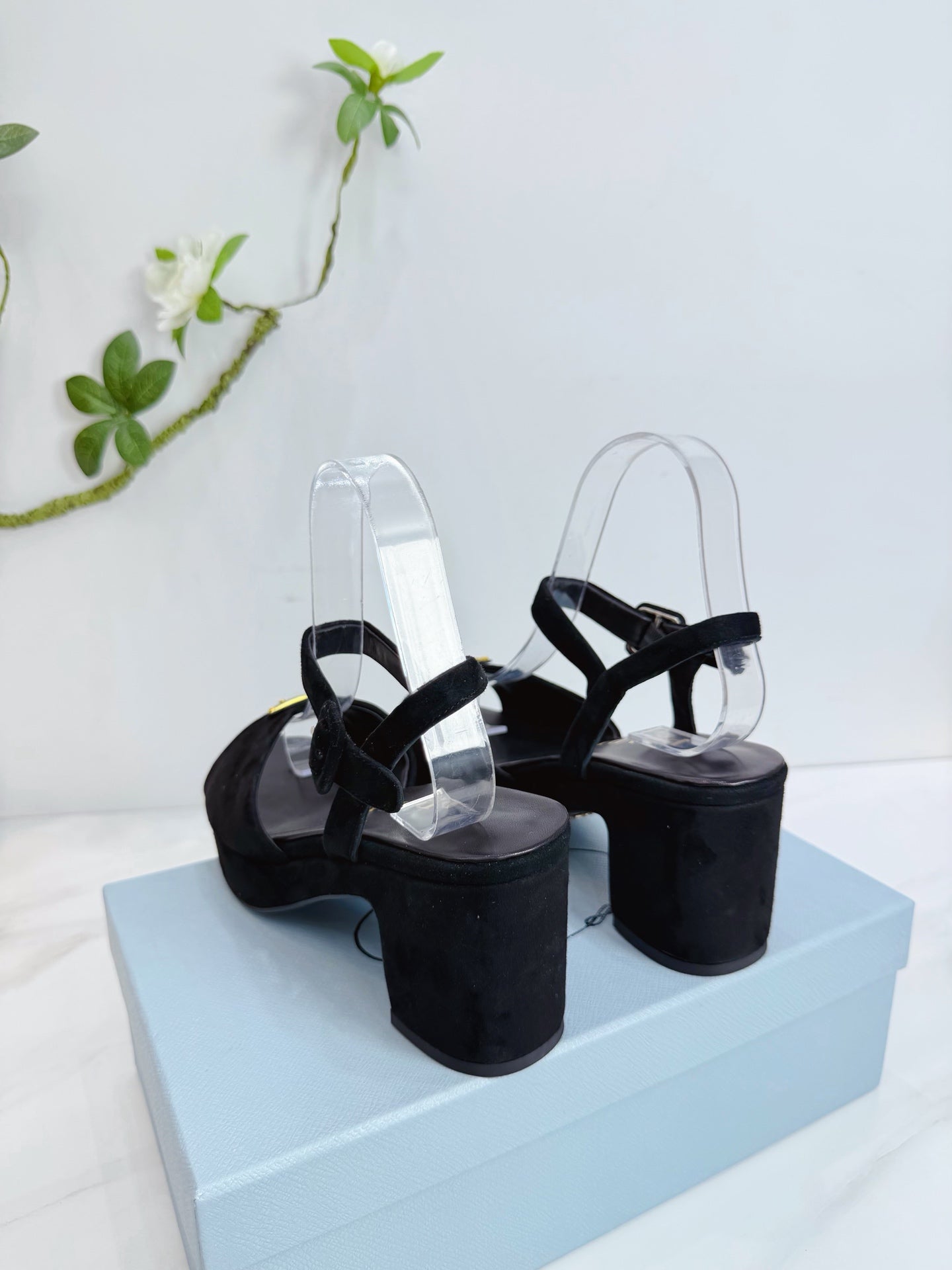 PRA 26SS Platform Sandals 75 Black Suede Sheepskin 592387