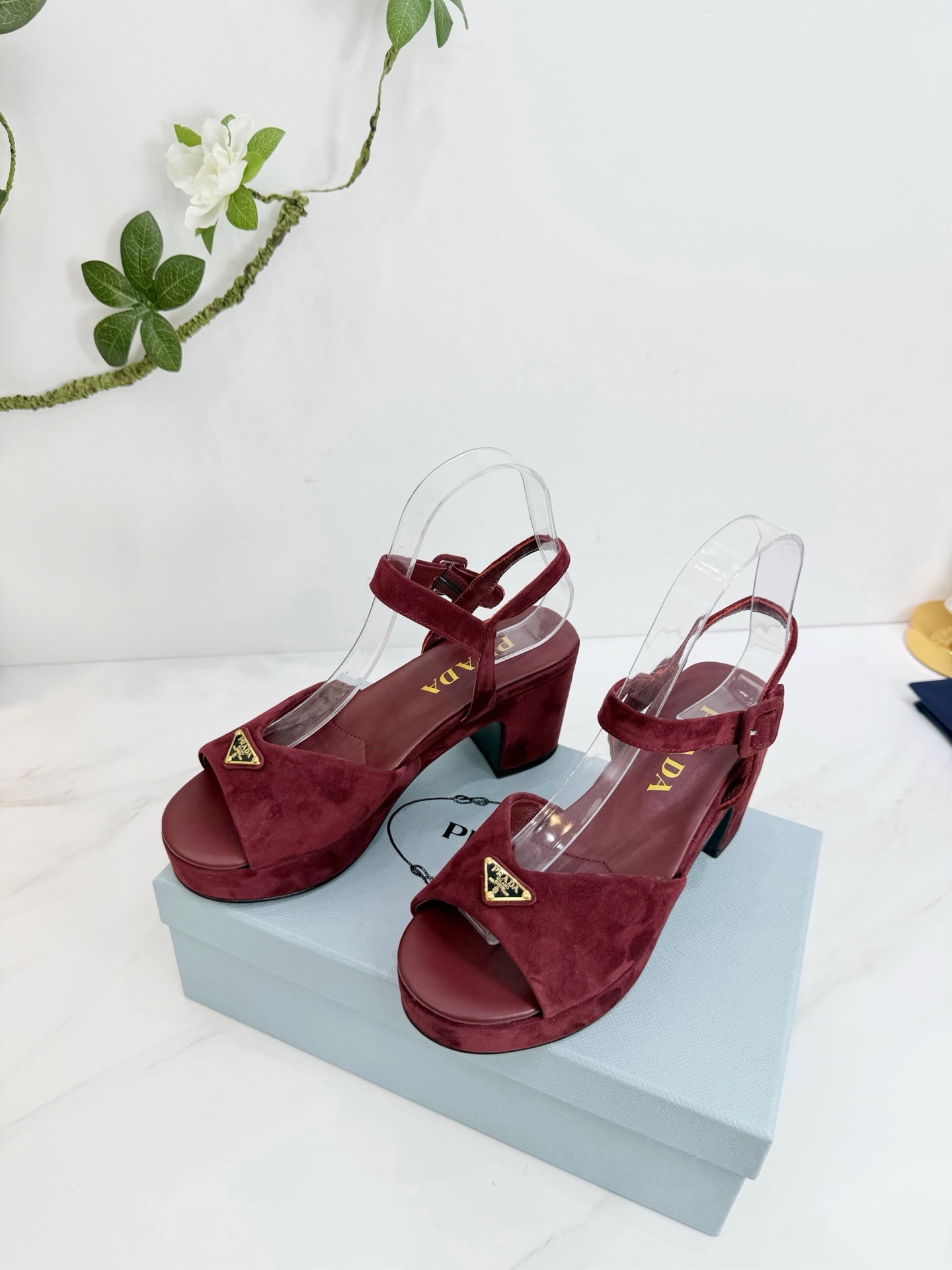 PRA 26SS Platform Sandals 75 Burgundy Suede Sheepskin 592388