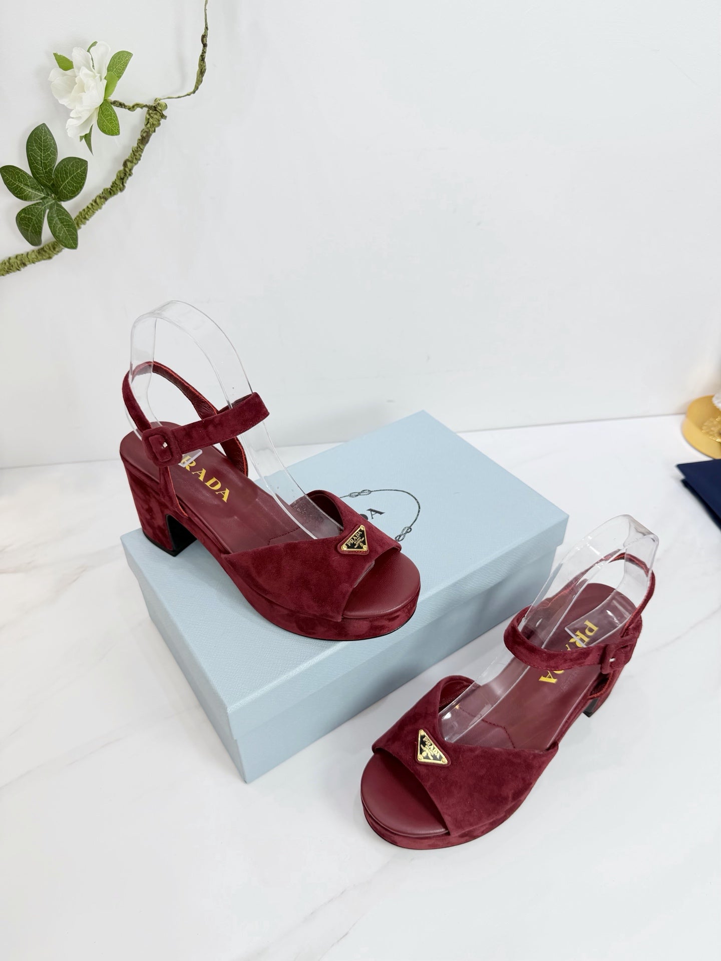 PRA 26SS Platform Sandals 75 Burgundy Suede Sheepskin 592388