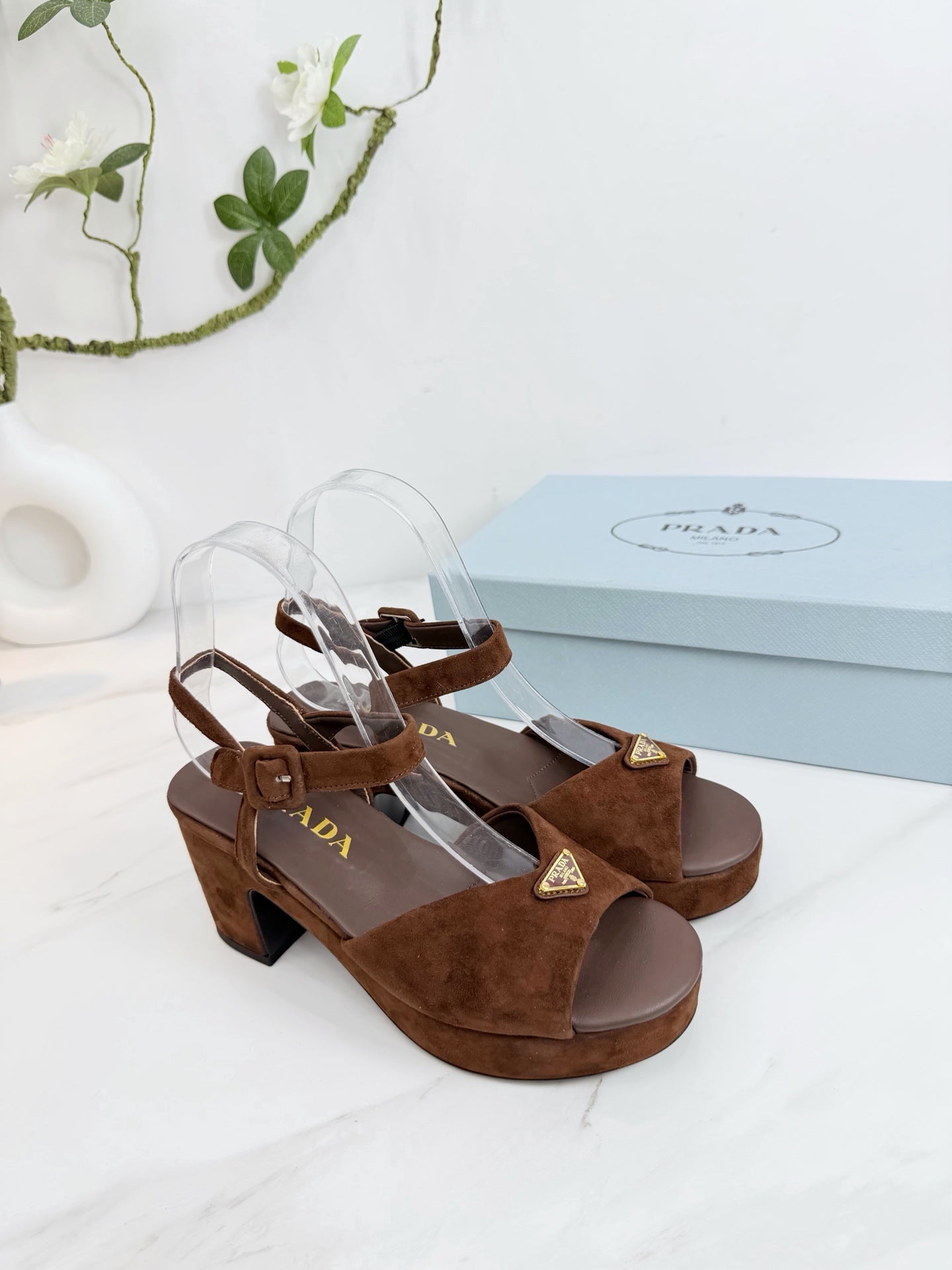 PRA 26SS Platform Sandals 75 Dark Brown Suede Sheepskin 592389