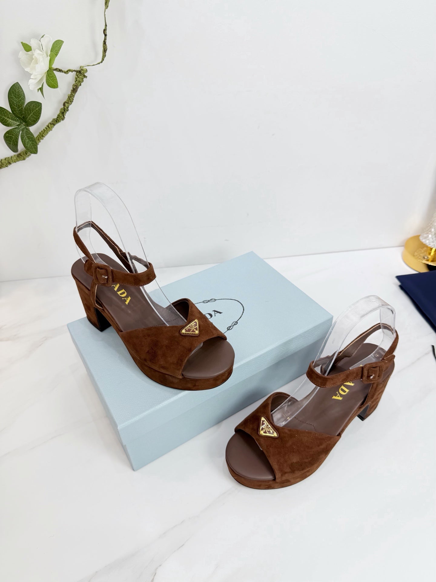 PRA 26SS Platform Sandals 75 Dark Brown Suede Sheepskin 592389