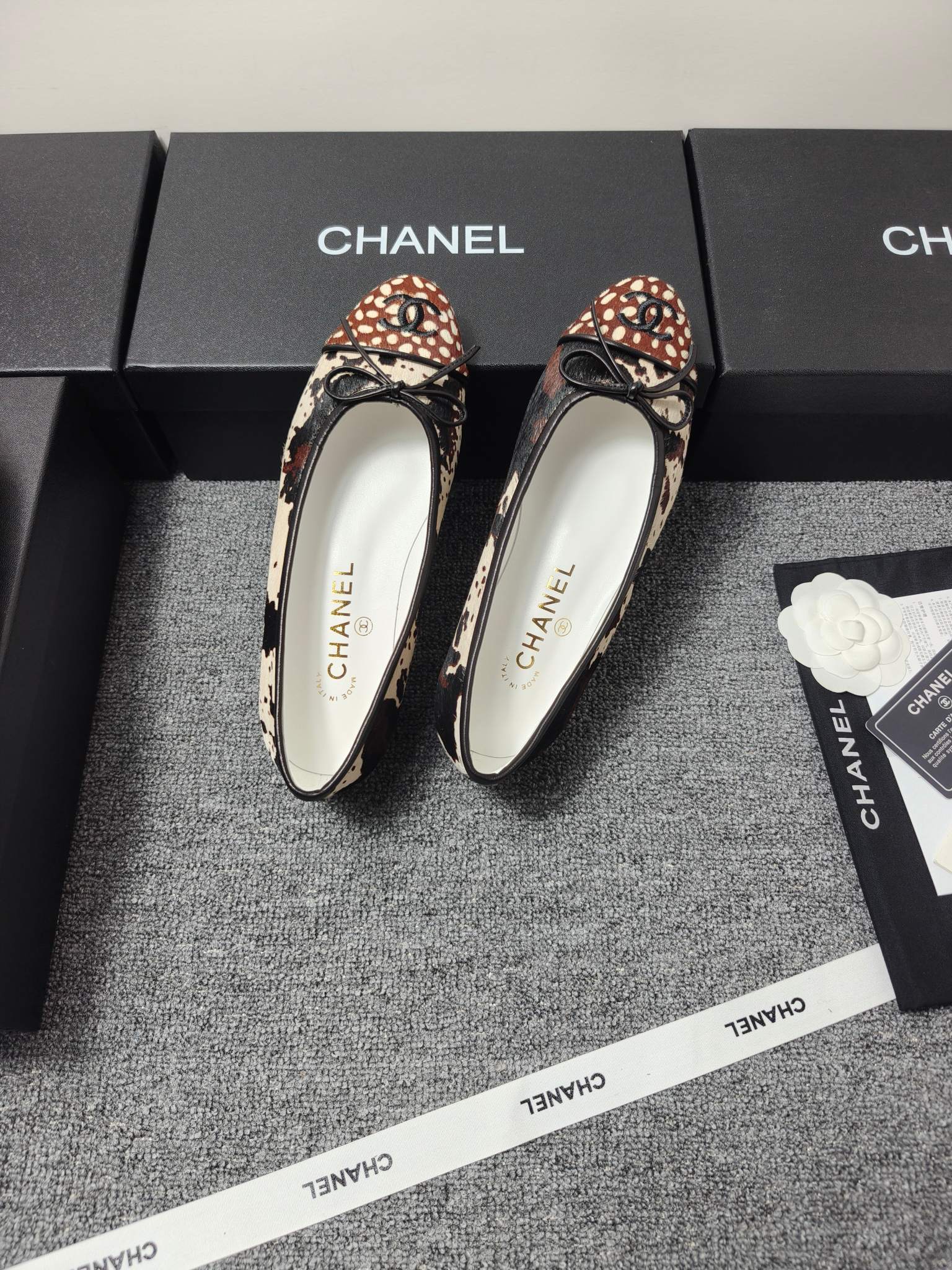 Chanel 2026 Ballet Flat Black Cream Brown Horsehair Calfskin 696628