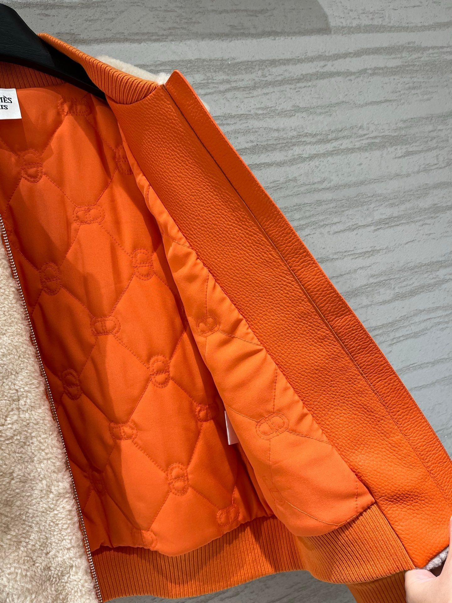 Hermes 2026 Bomber Jacket Orange Beige Wool