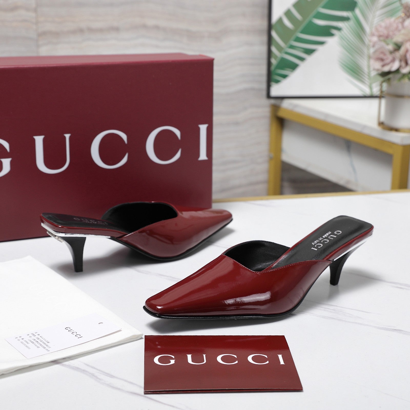 GG 26ss High Heel Mule 60 Dark Red Sheepskin 601086