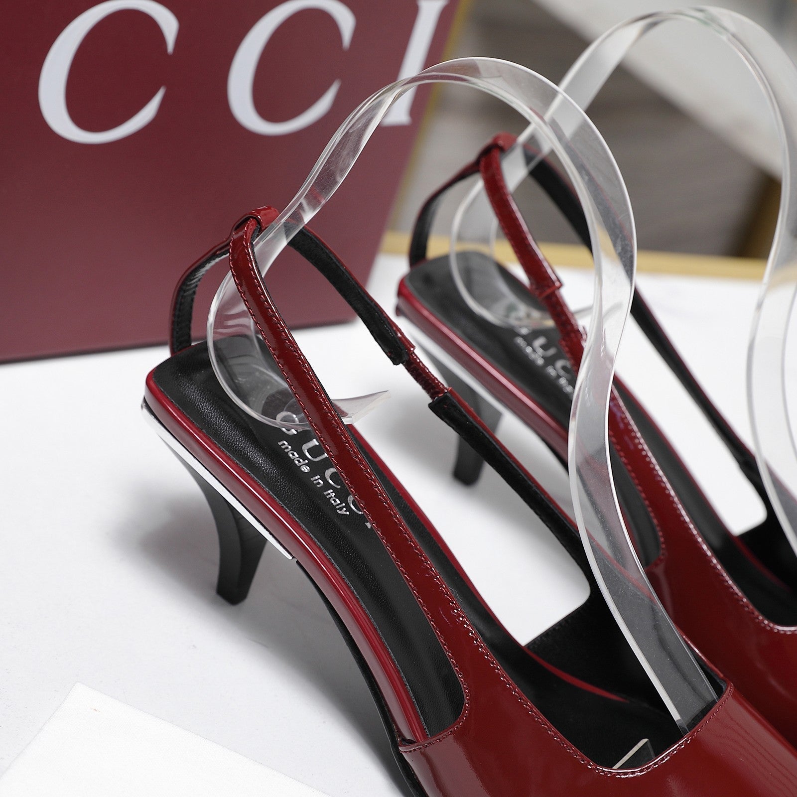 GG 26ss Slingback 60 Dark Red Sheepskin 601092