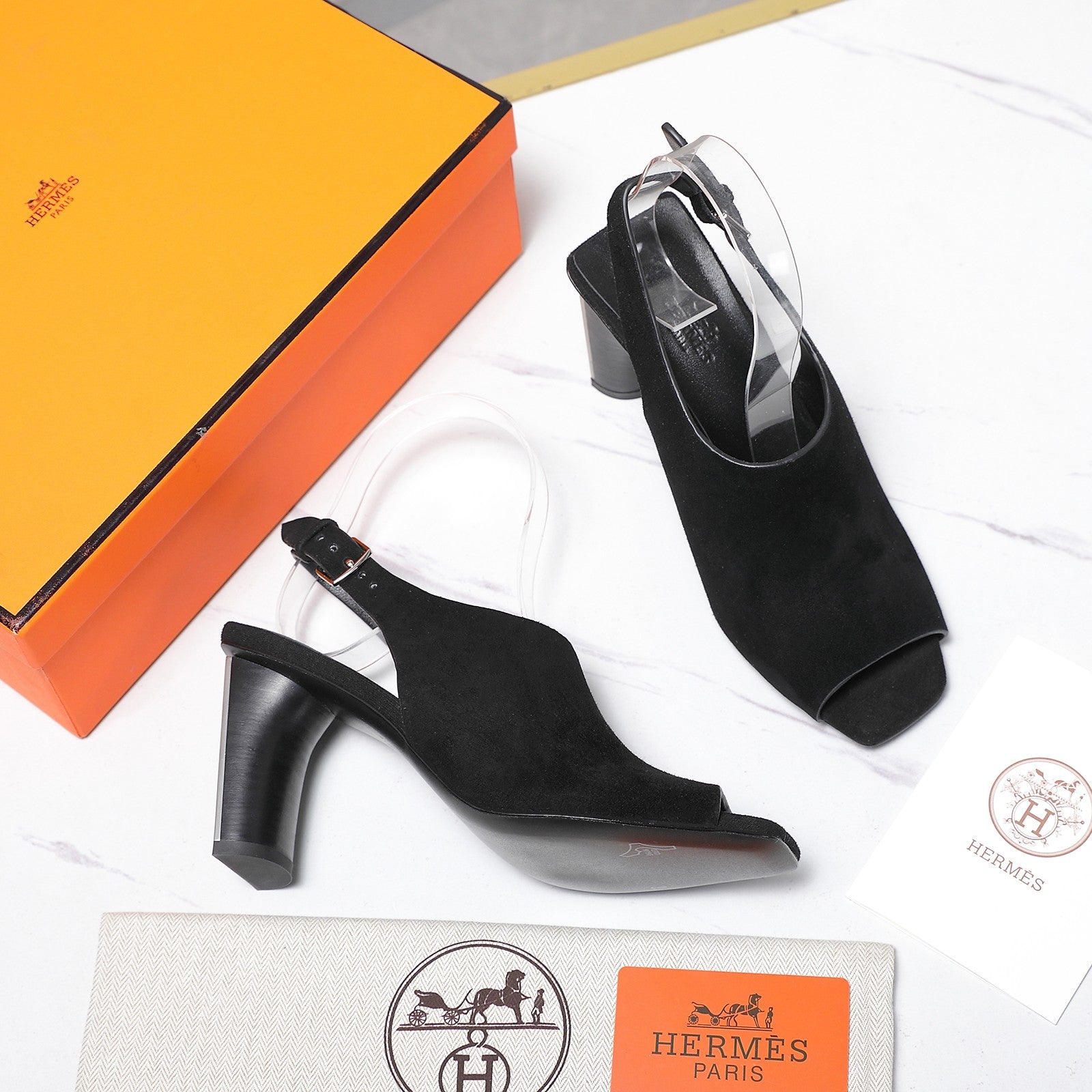 HM 26ss Peep-Toe Sandals 80 Black Suede 601243