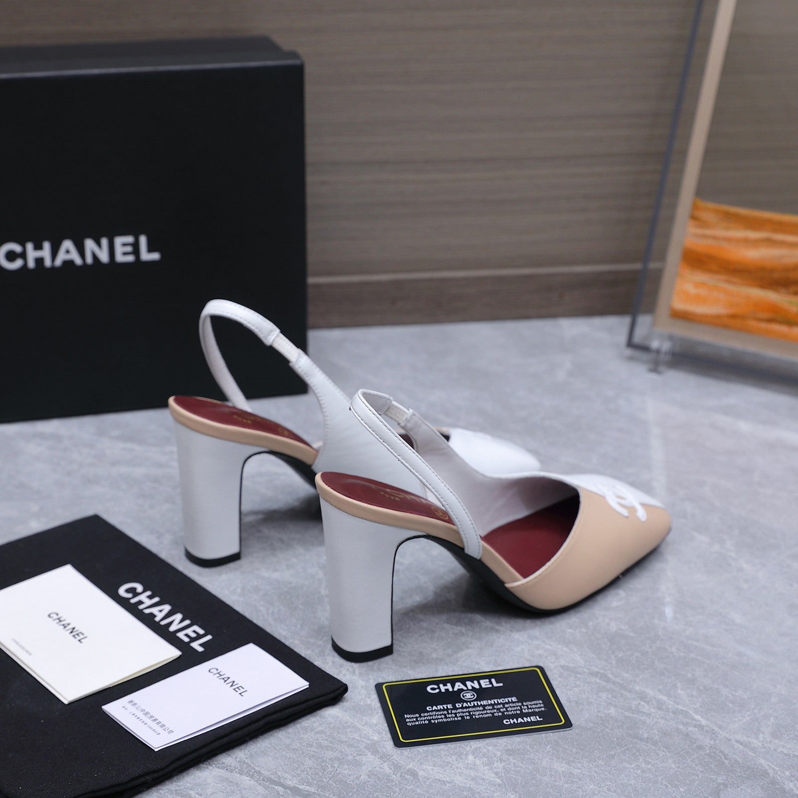 Chanel 2026 High-Heeled Slingback 80mm Beige White Suede Leather 758407