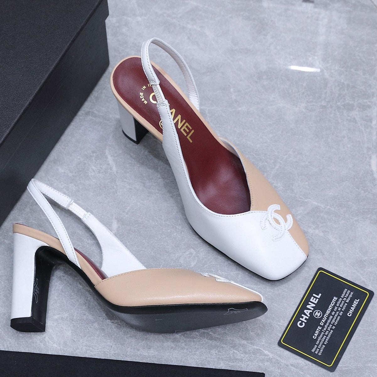 Chanel 2026 High-Heeled Slingback 80mm Beige White Suede Leather 758407