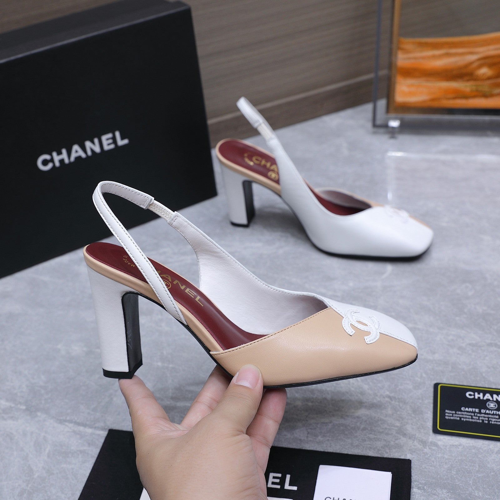 Chanel 2026 High-Heeled Slingback 80mm Beige White Suede Leather 758407