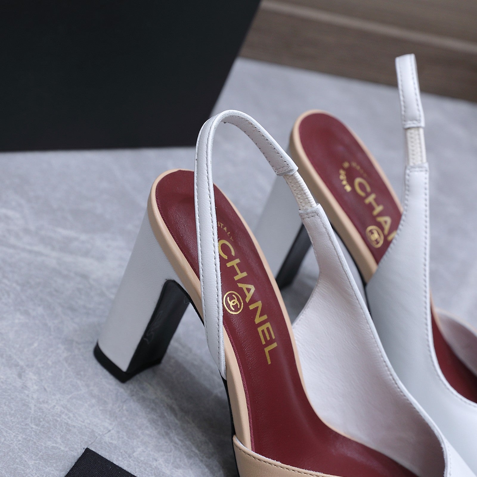 Chanel 2026 High-Heeled Slingback 80mm Beige White Suede Leather 758407