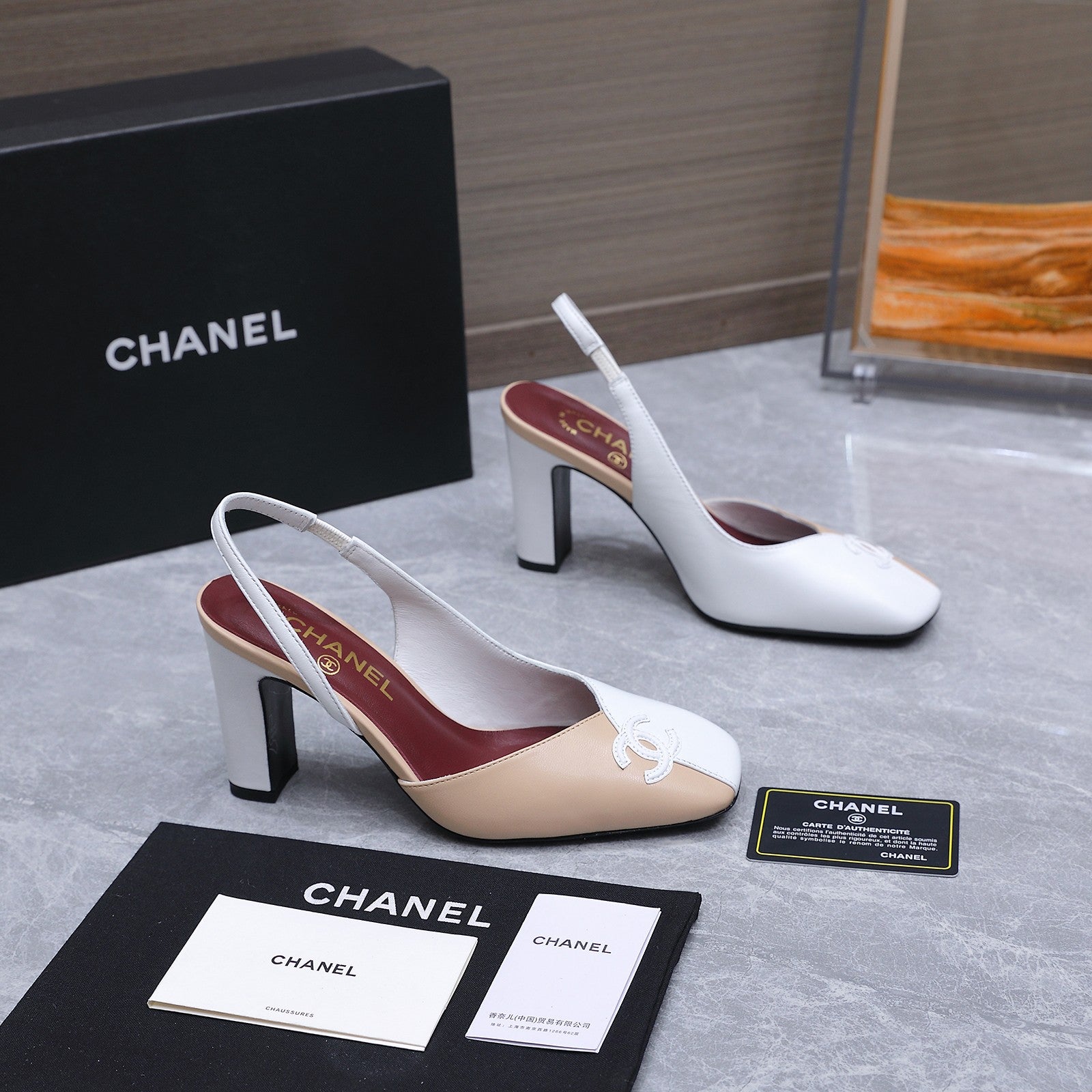 Chanel 2026 High-Heeled Slingback 80mm Beige White Suede Leather 758407