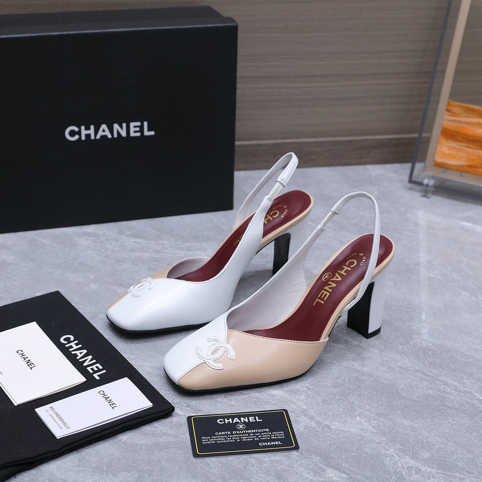 Chanel 2026 High-Heeled Slingback 80mm Beige White Suede Leather 758407