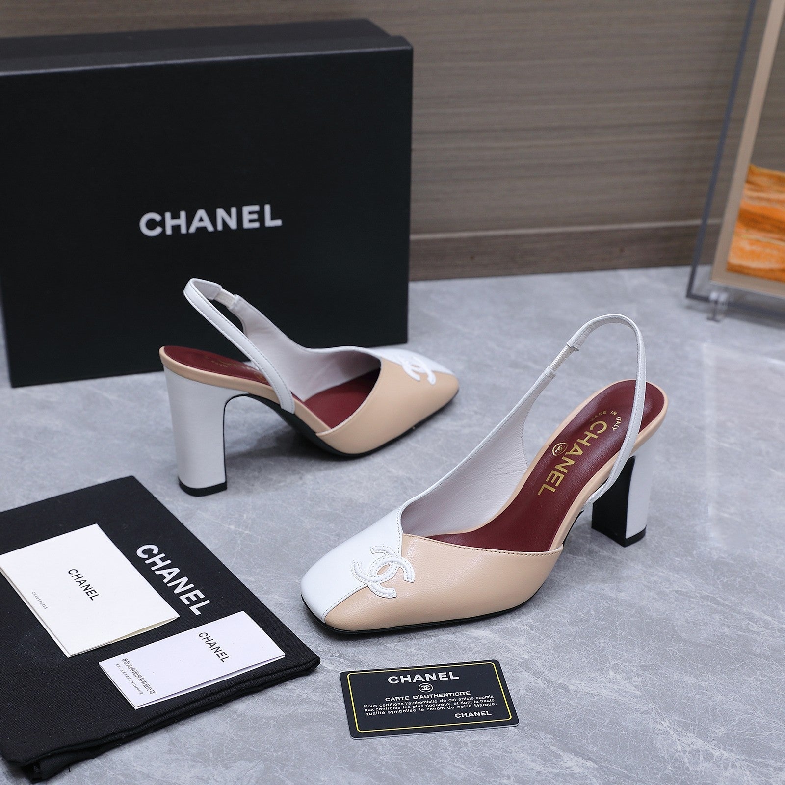 Chanel 2026 High-Heeled Slingback 80mm Beige White Suede Leather 758407
