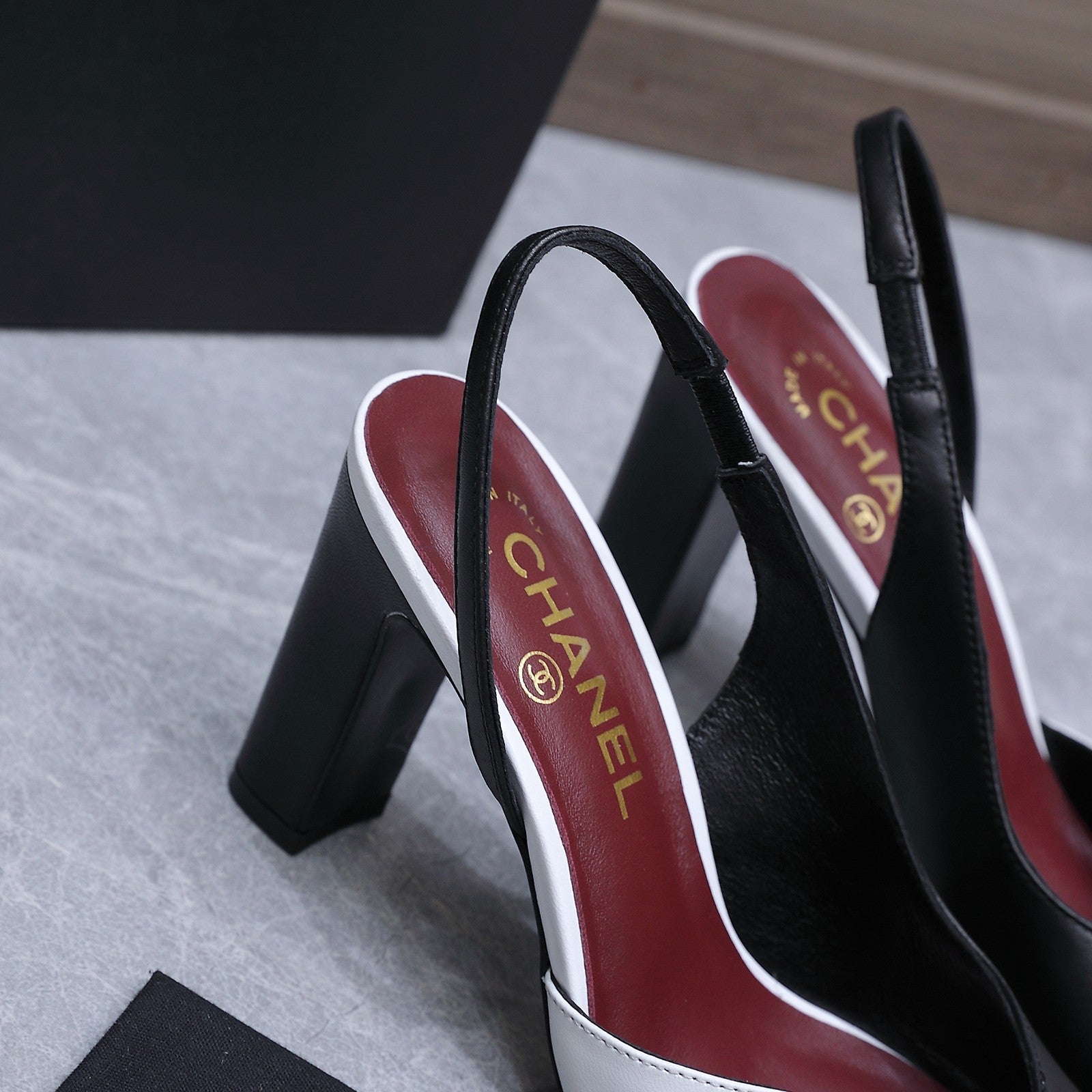 Chanel 2026 High-Heeled Slingback 80mm Black White Suede Leather 758408