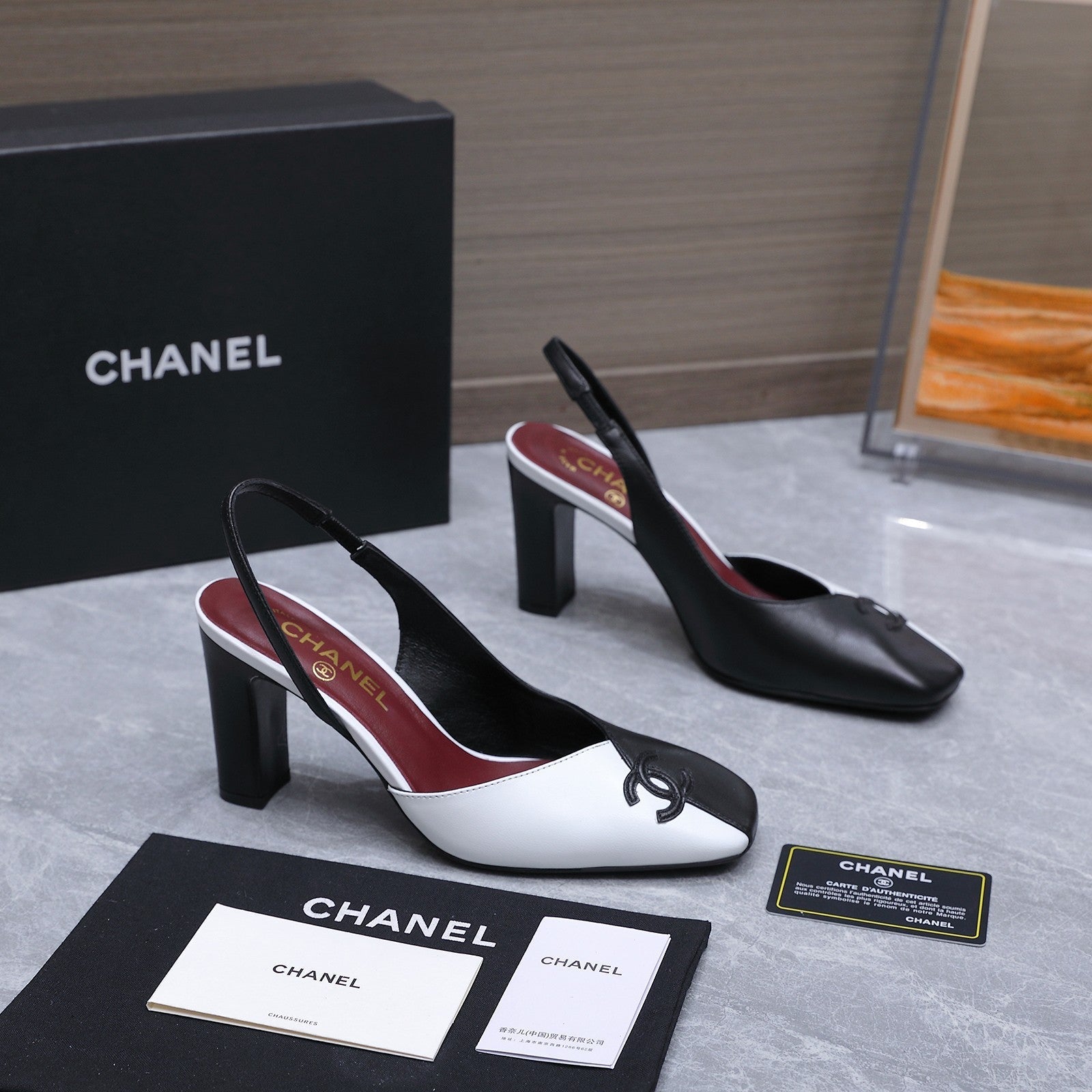 Chanel 2026 High-Heeled Slingback 80mm Black White Suede Leather 758408